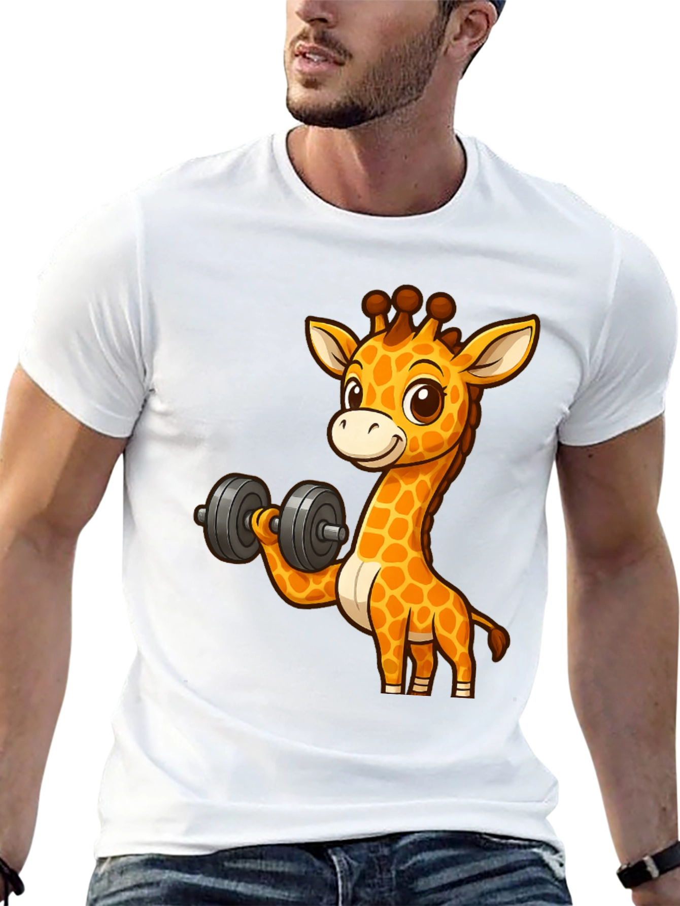 Giraffe Lifting Dumbbell Graphic T-Shirt