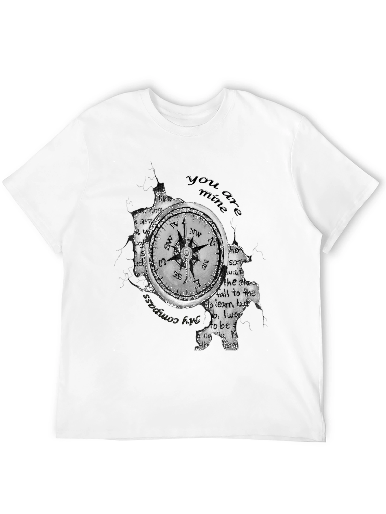 Compass & Text Print Black T-Shirt
