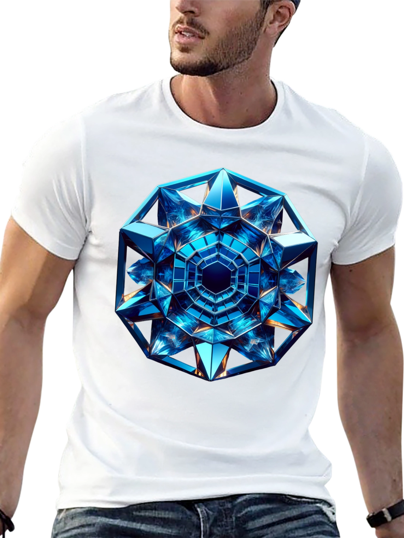 Geometric Blue Crystal Design T-Shirt