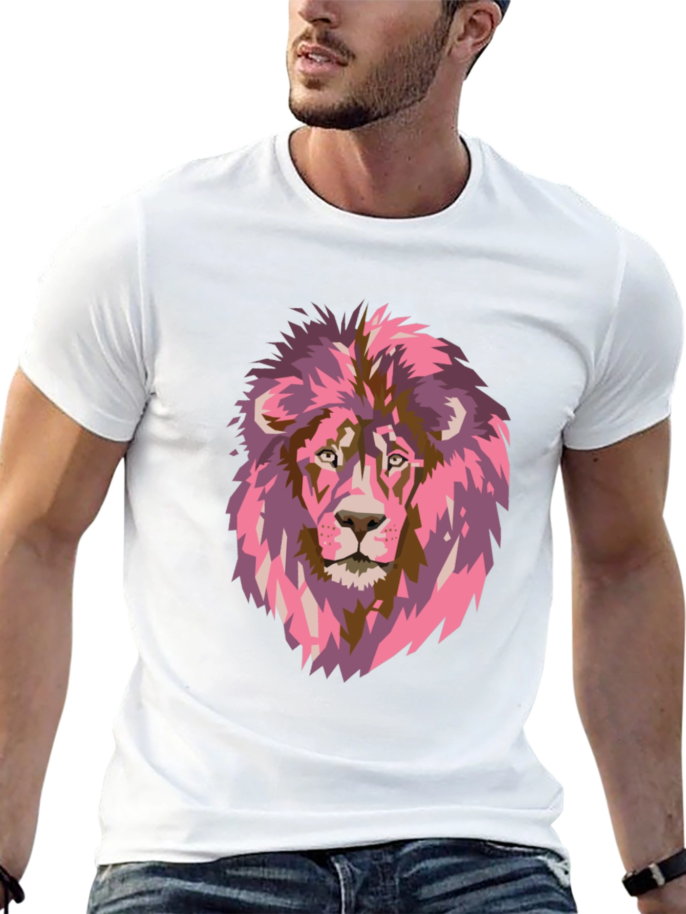 Pink Lion Graphic Print T-Shirt