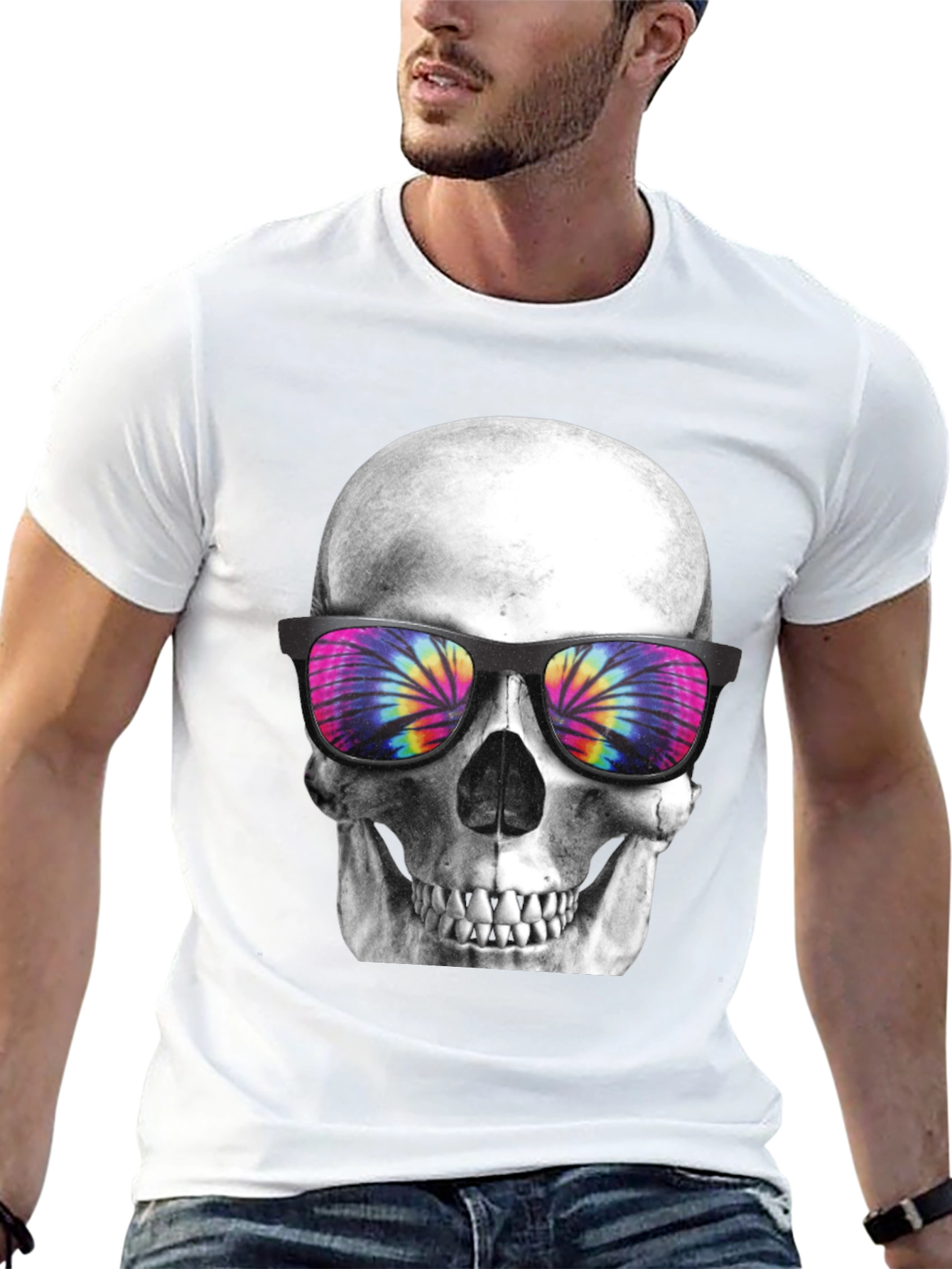 Skull with Tie Dye Sunglasses Graphic Tee