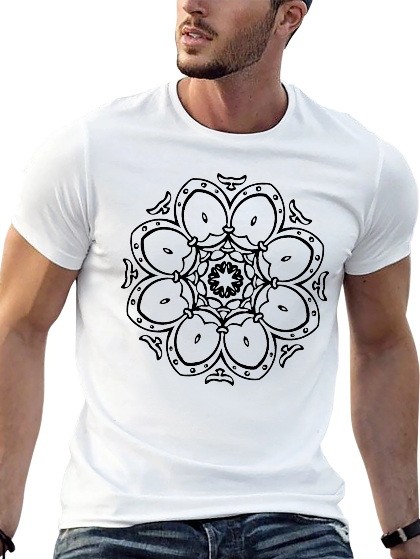 Geometric Mandala Design Black T-Shirt