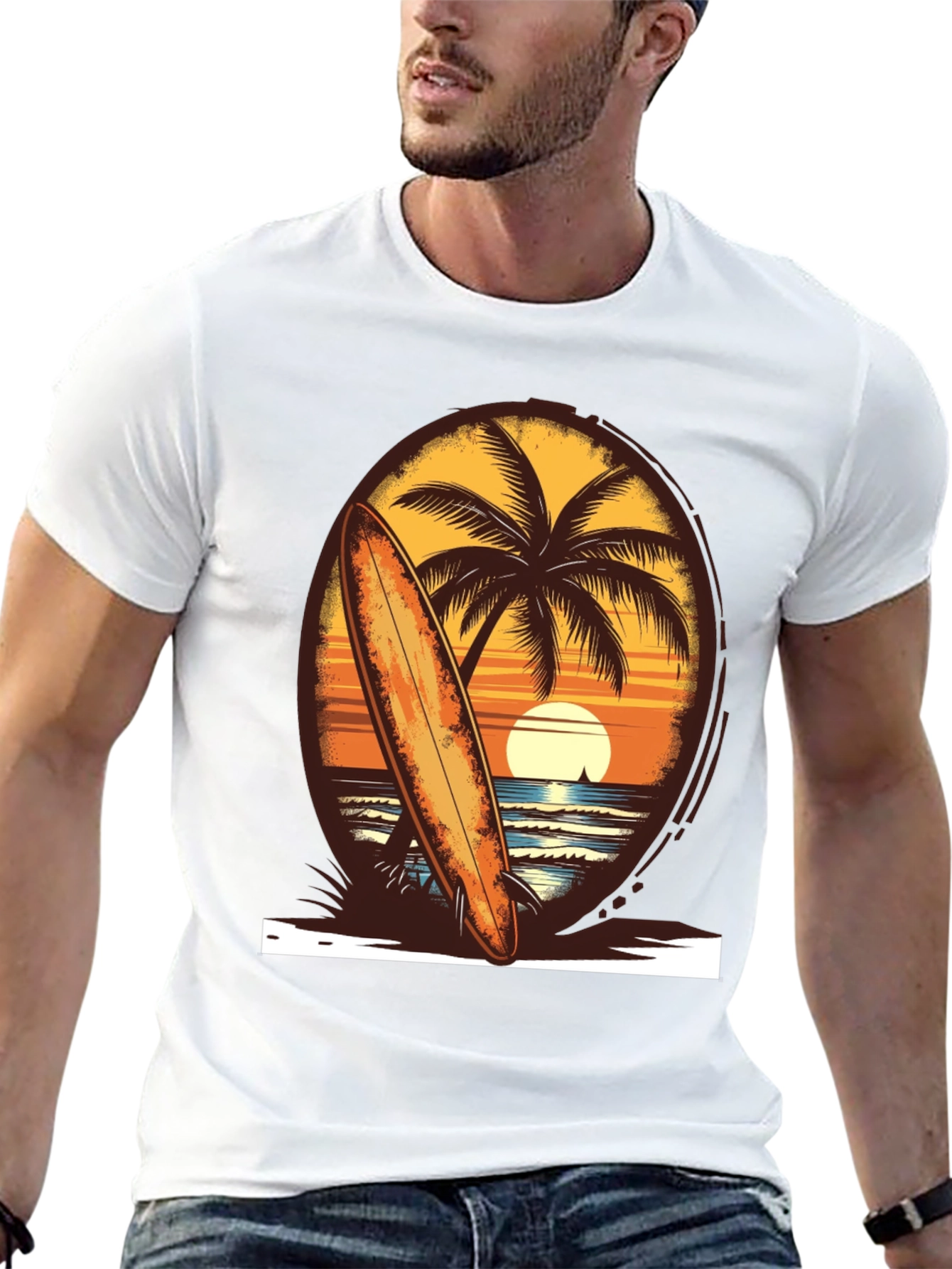 Sunset Surfboard Tee - Beach Vibes