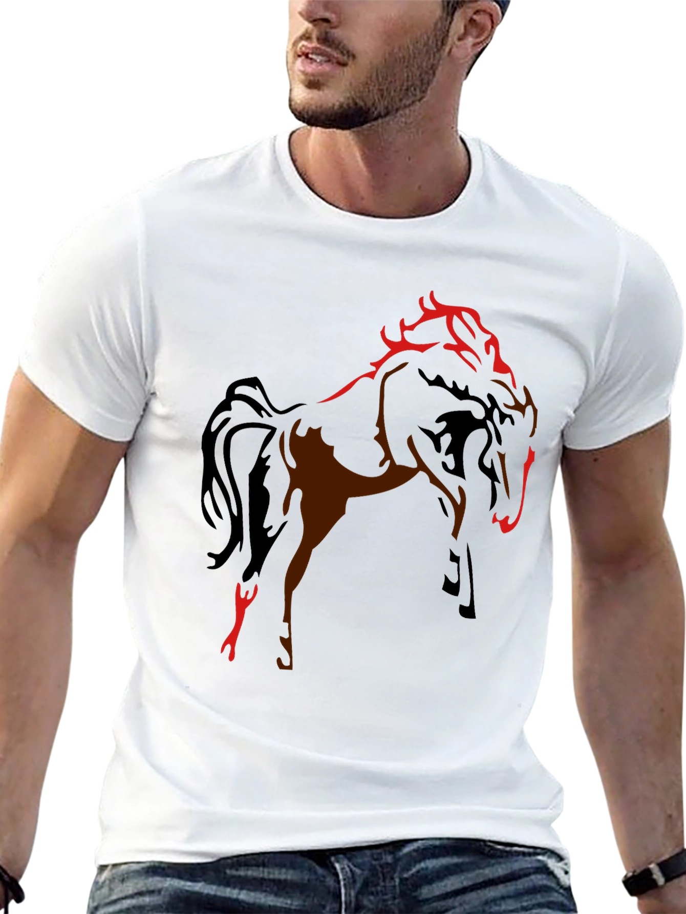 Black T-Shirt with Horse Graphic Design