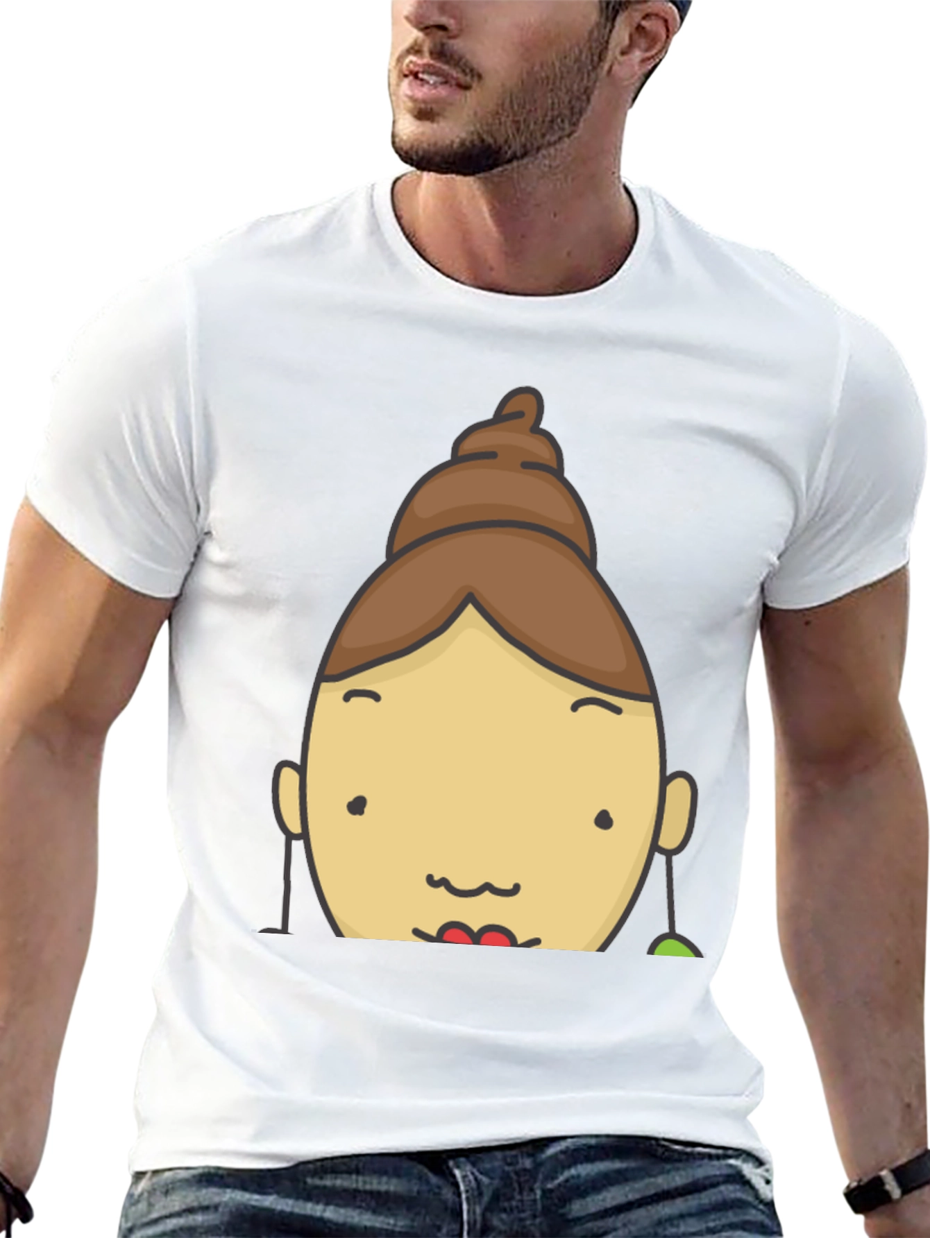 Fun Cartoon Face Graphic Tee - Black