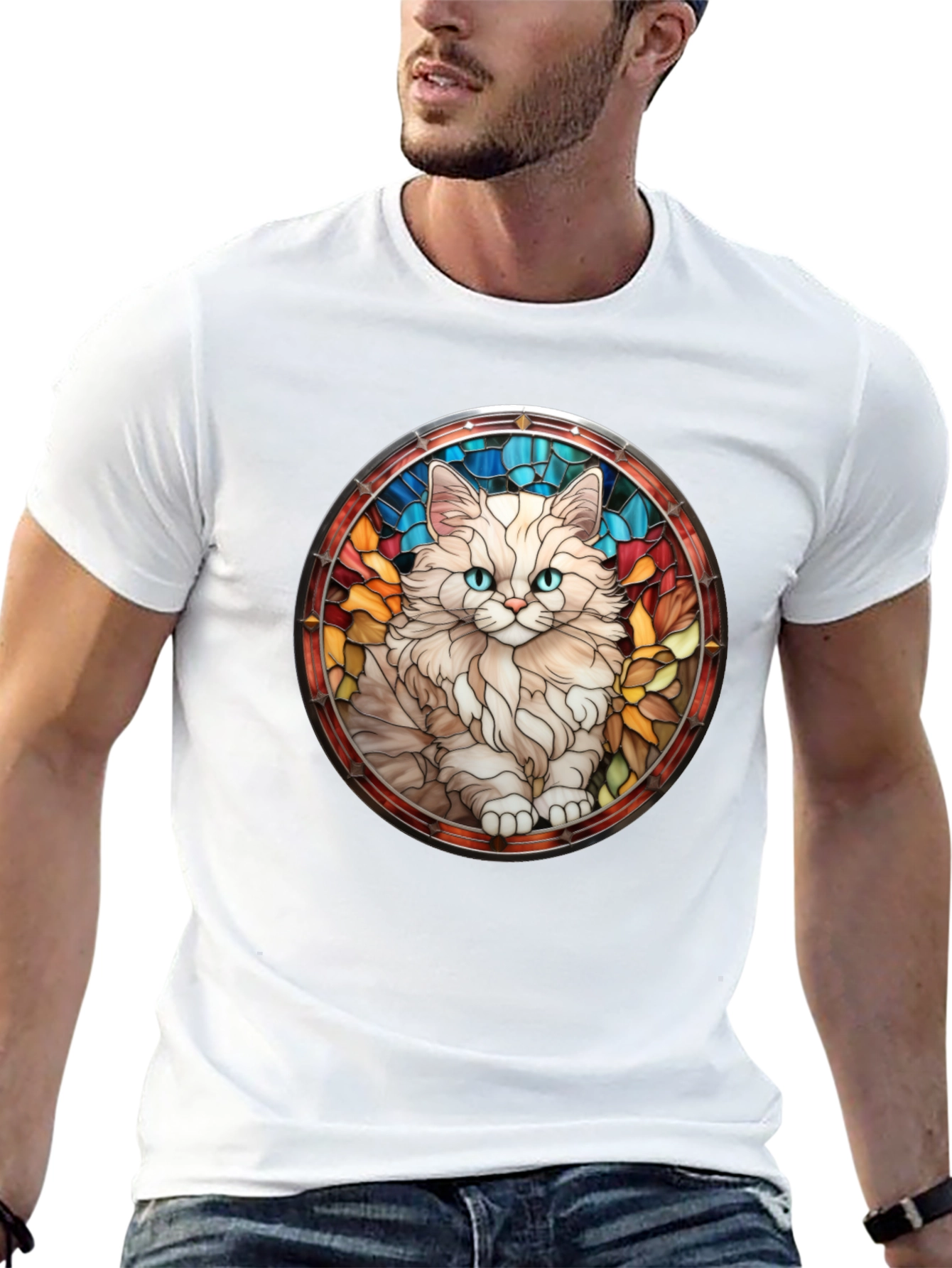 Cat Stained Glass T-Shirt - Unique Design