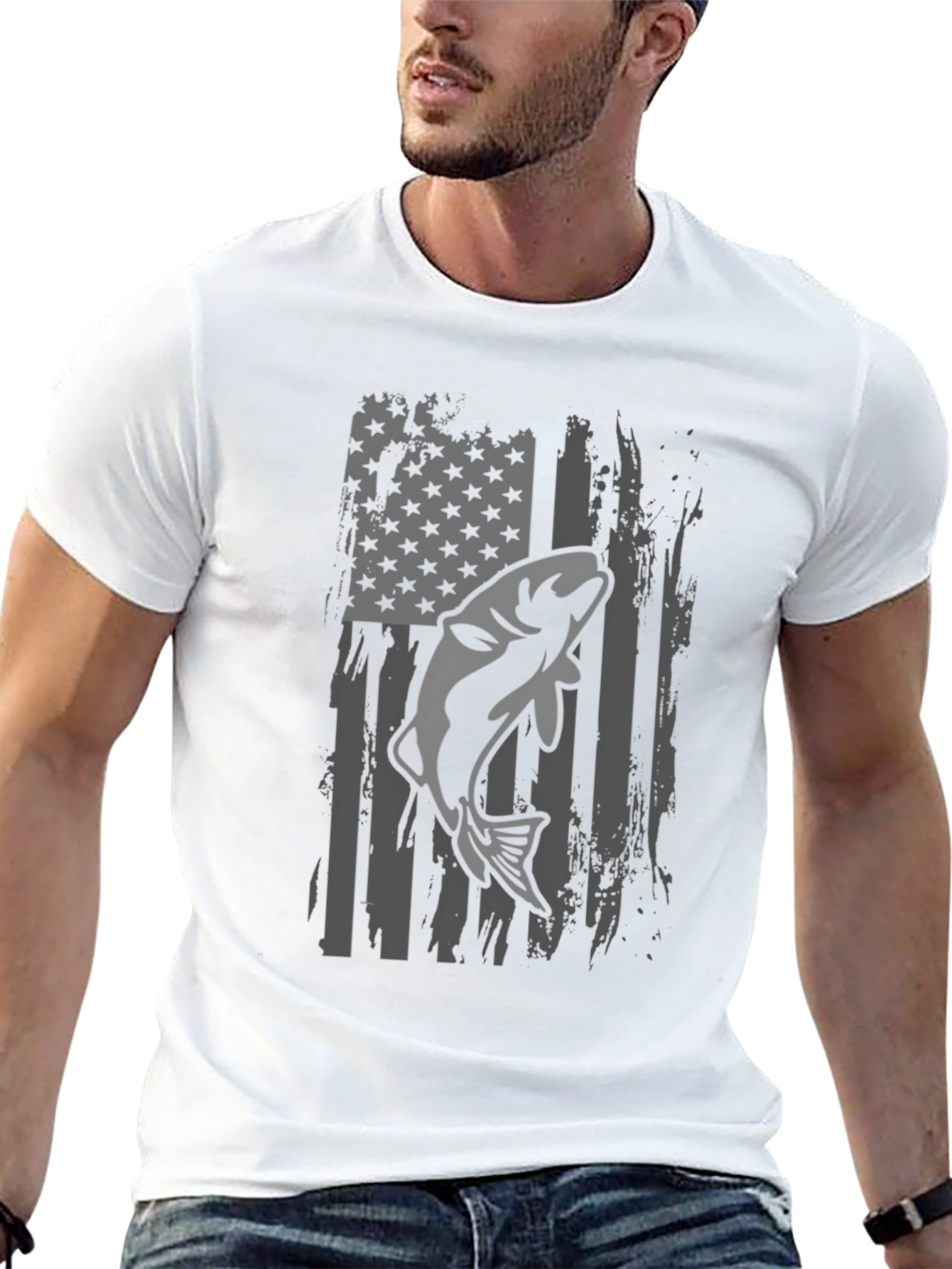 American Flag Fishing T-Shirt - Bass Graphic Tee