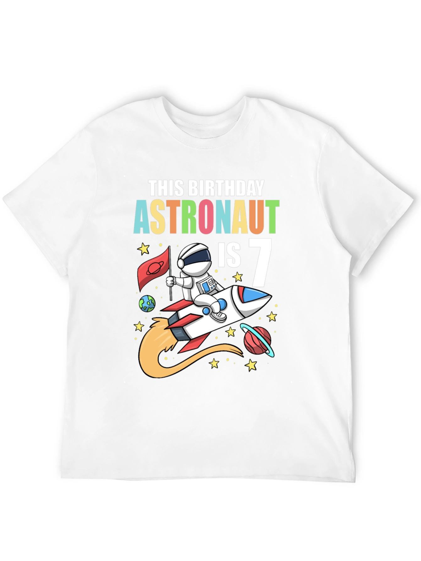Astronaut Birthday T-Shirt - Is 7 Rocket Design