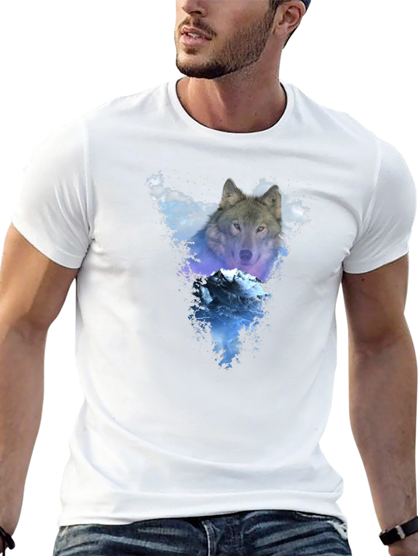 Wolf & Mountain Graphic Black T-Shirt