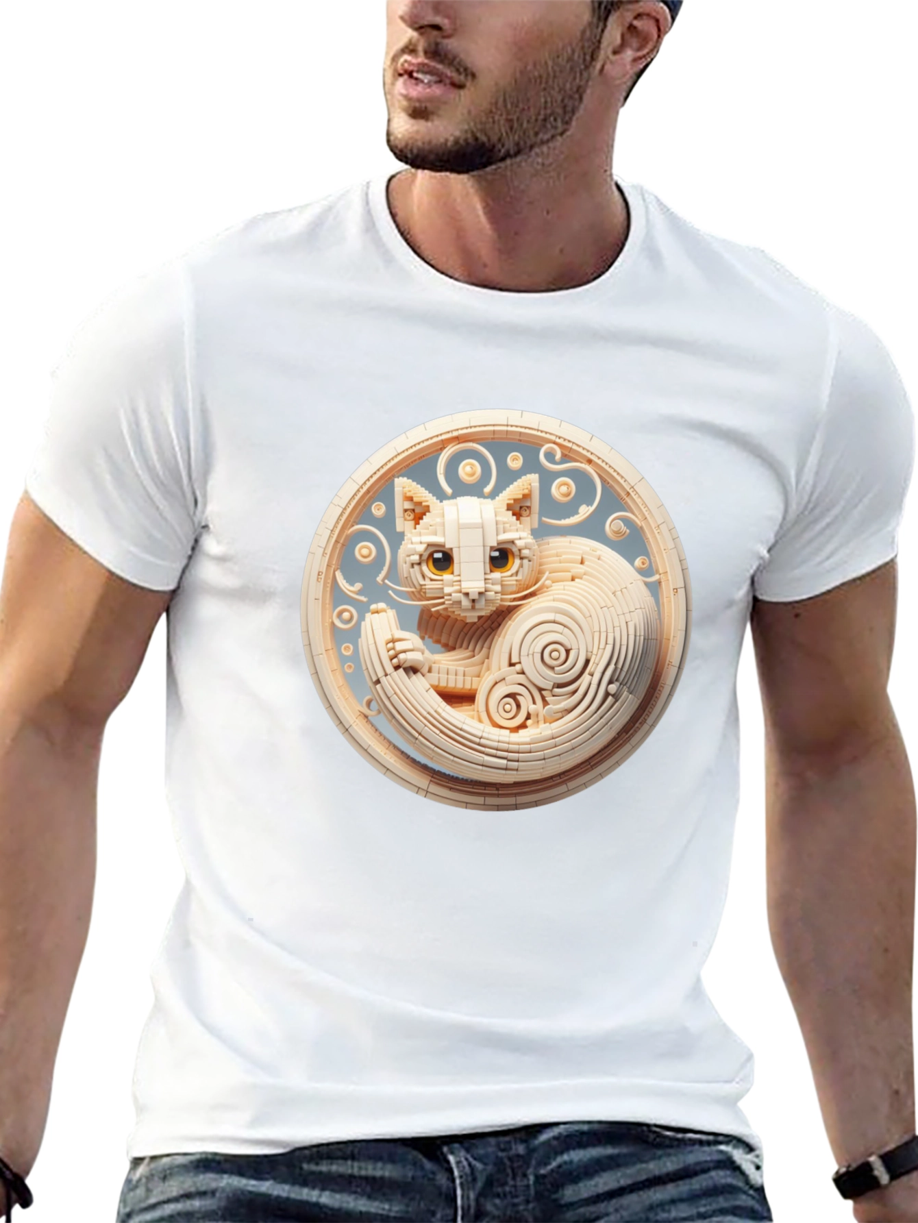 Black T-Shirt with 3D Cat Design
