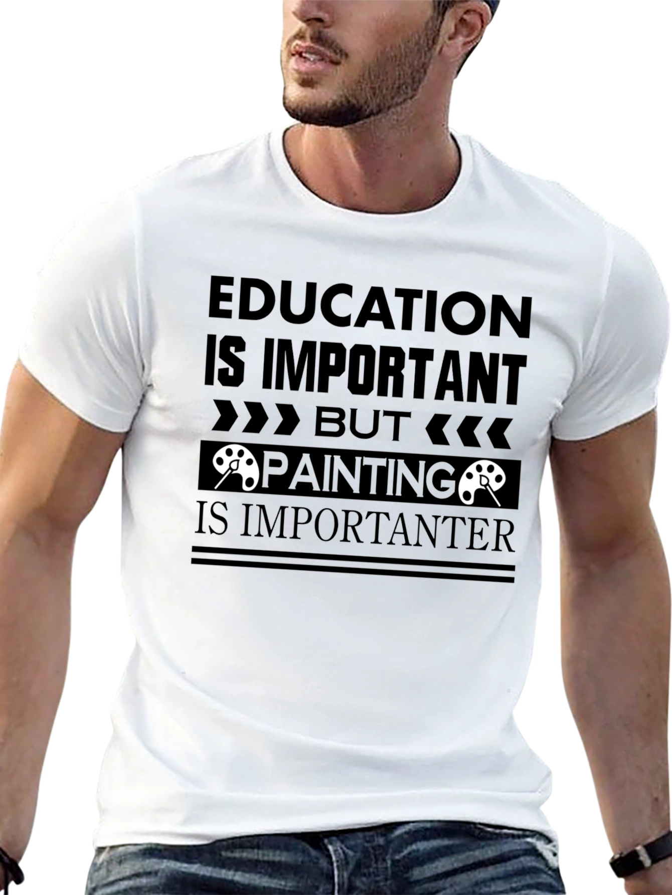 Education vs Painting Slogan Graphic Tee