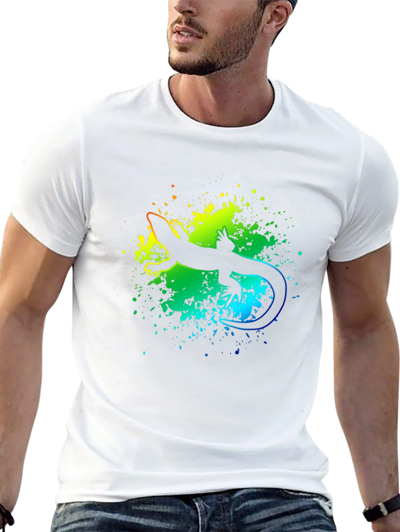 Vibrant Lizard Graphic Tee - Black Cotton