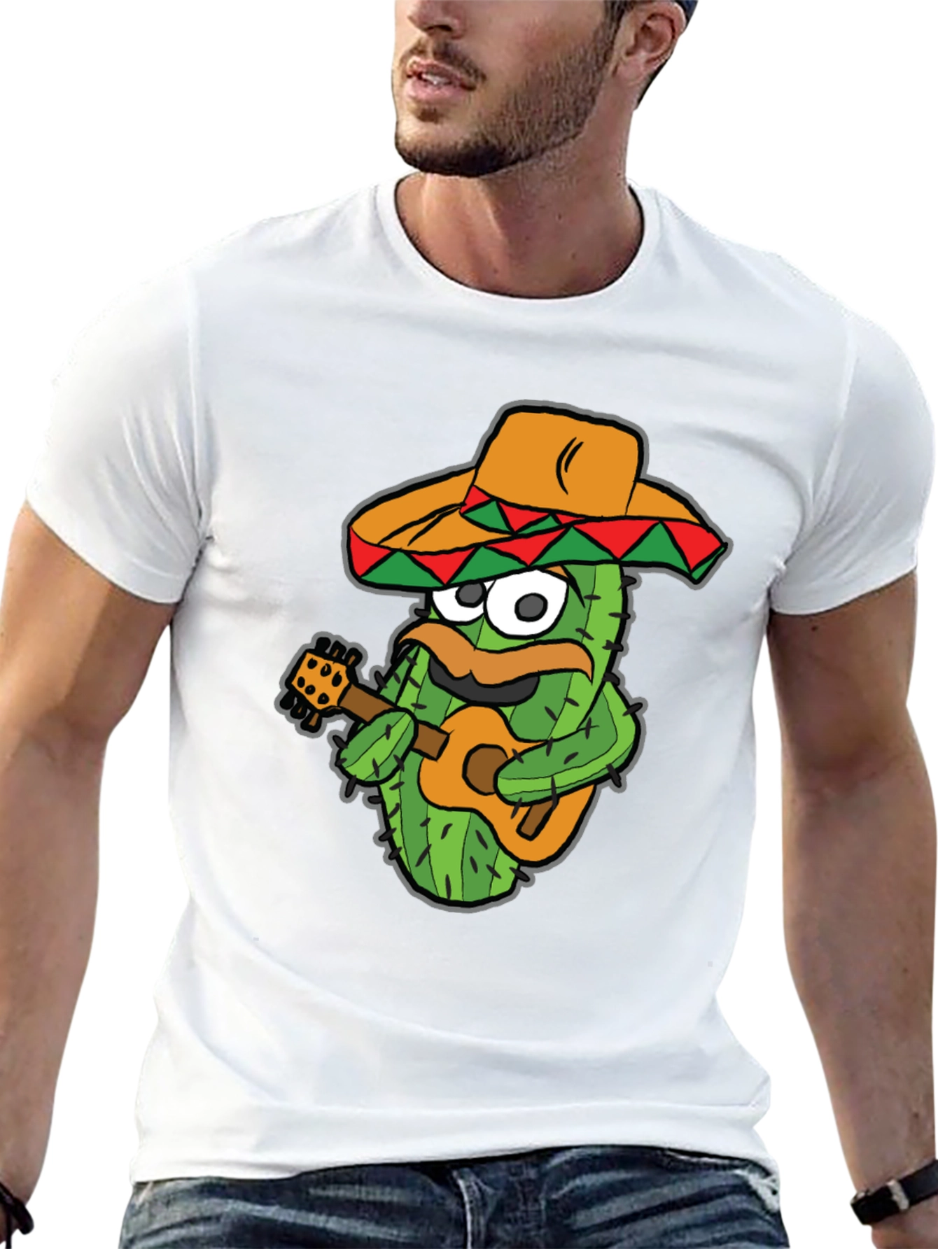Cactus Guitarist Graphic Tee - Black Cotton T-Shirt