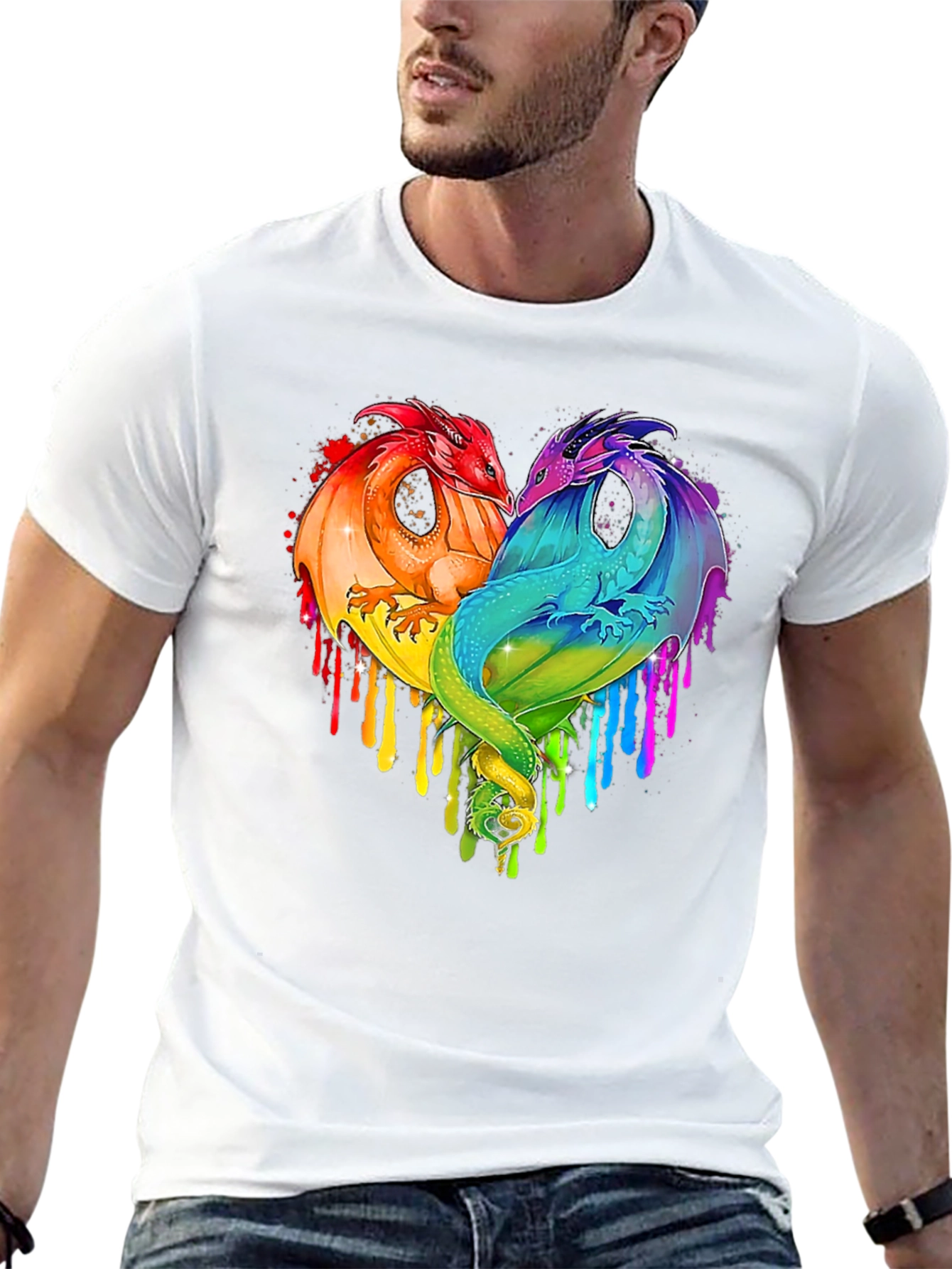 Rainbow Dragon Heart Graphic Tee - Unique Design