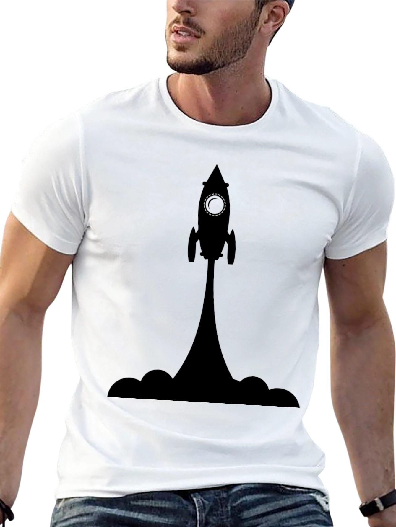 Rocket Launch Graphic Tee - Black Cotton T-Shirt