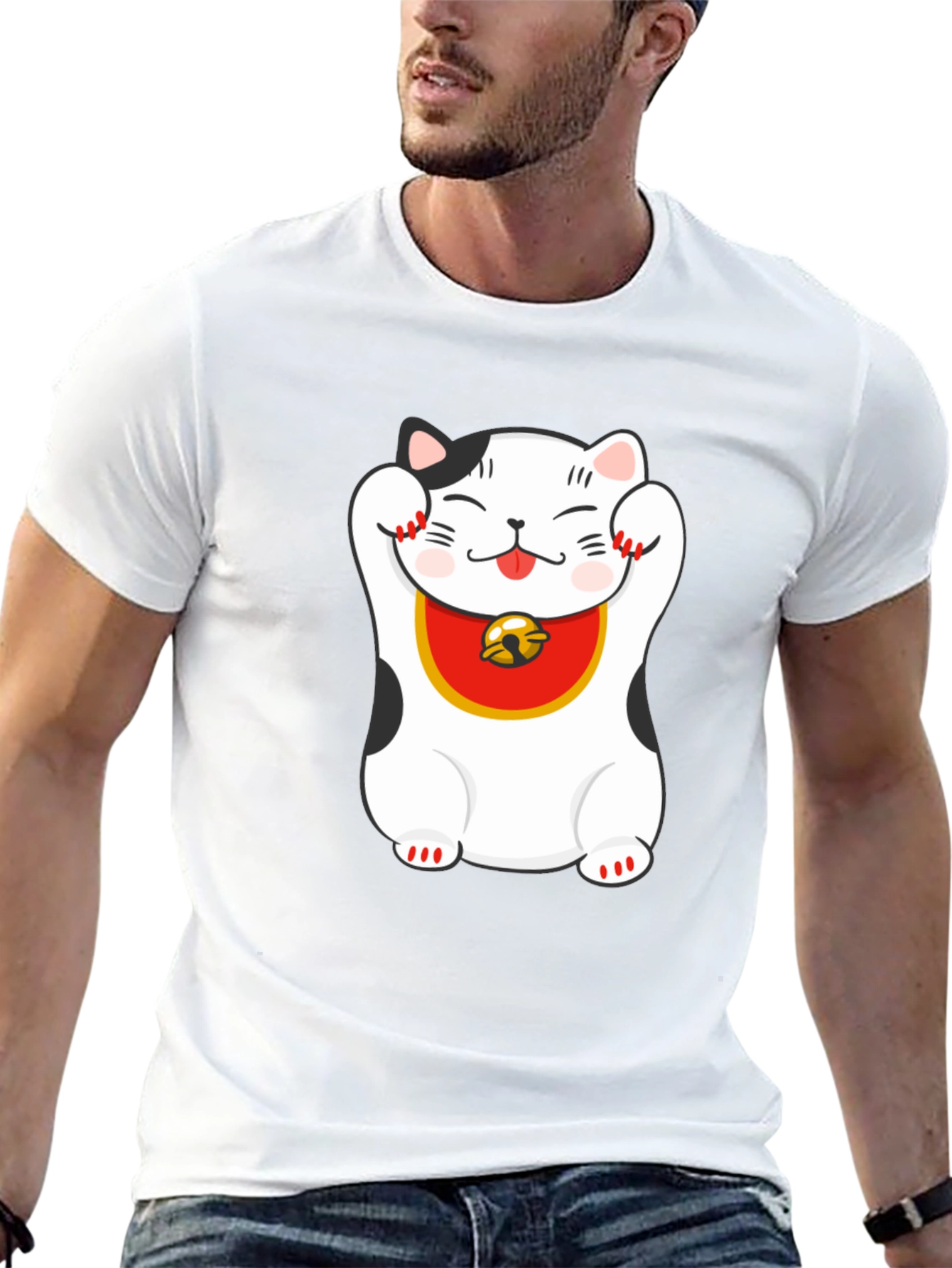 Lucky Cat Graphic Tee - Black Cotton Blend