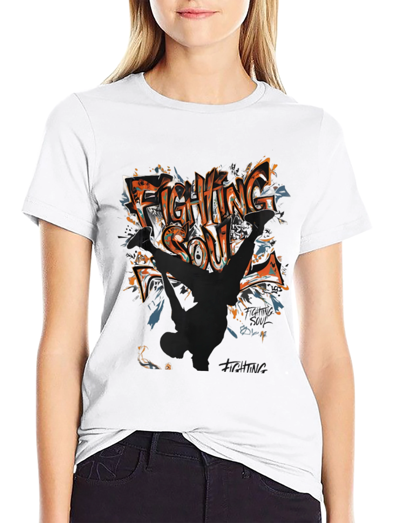 Fighting Soul Graphic Print Black T-Shirt