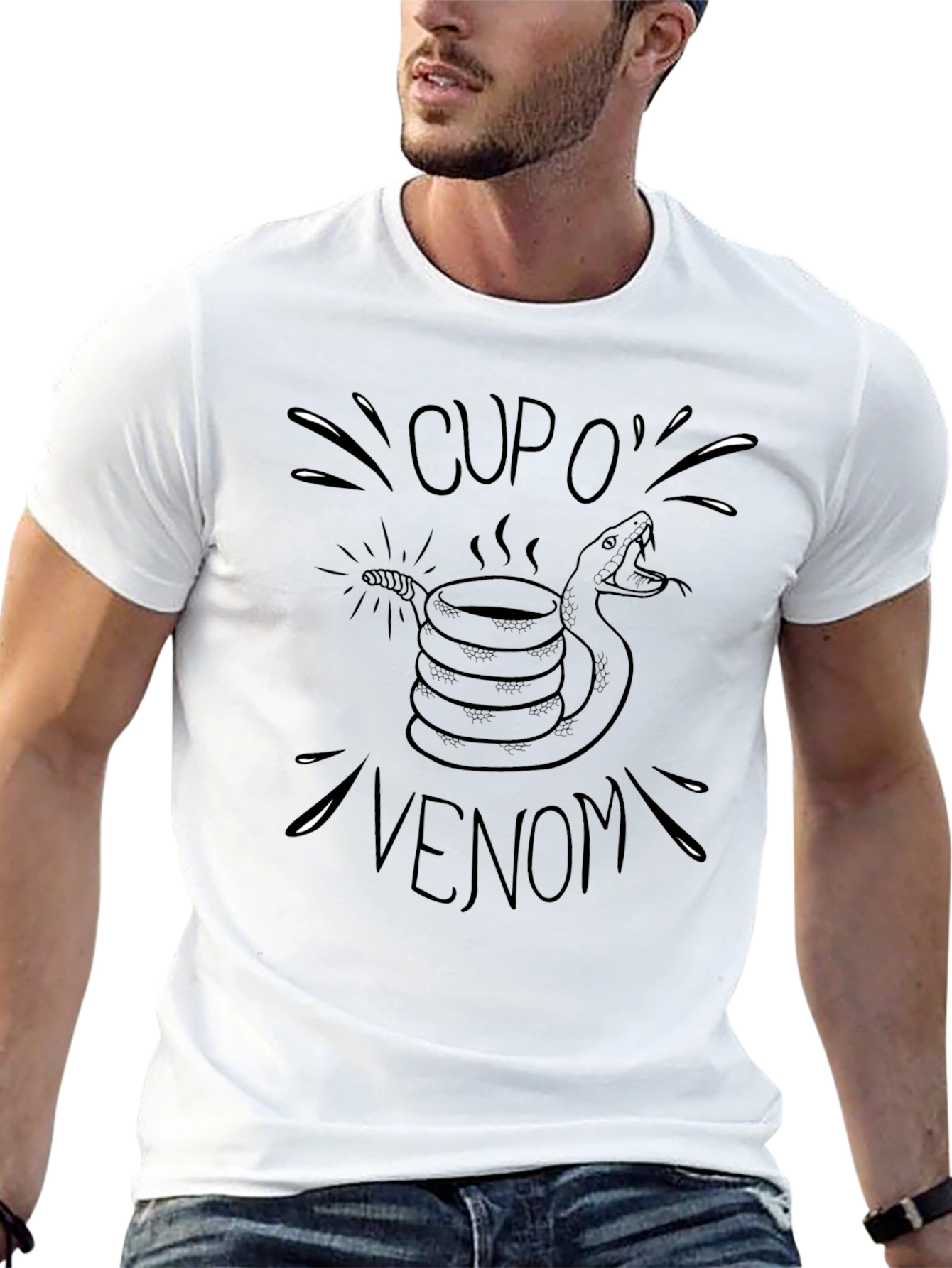 Cup O Venom Black T-Shirt - Snake Coffee Design