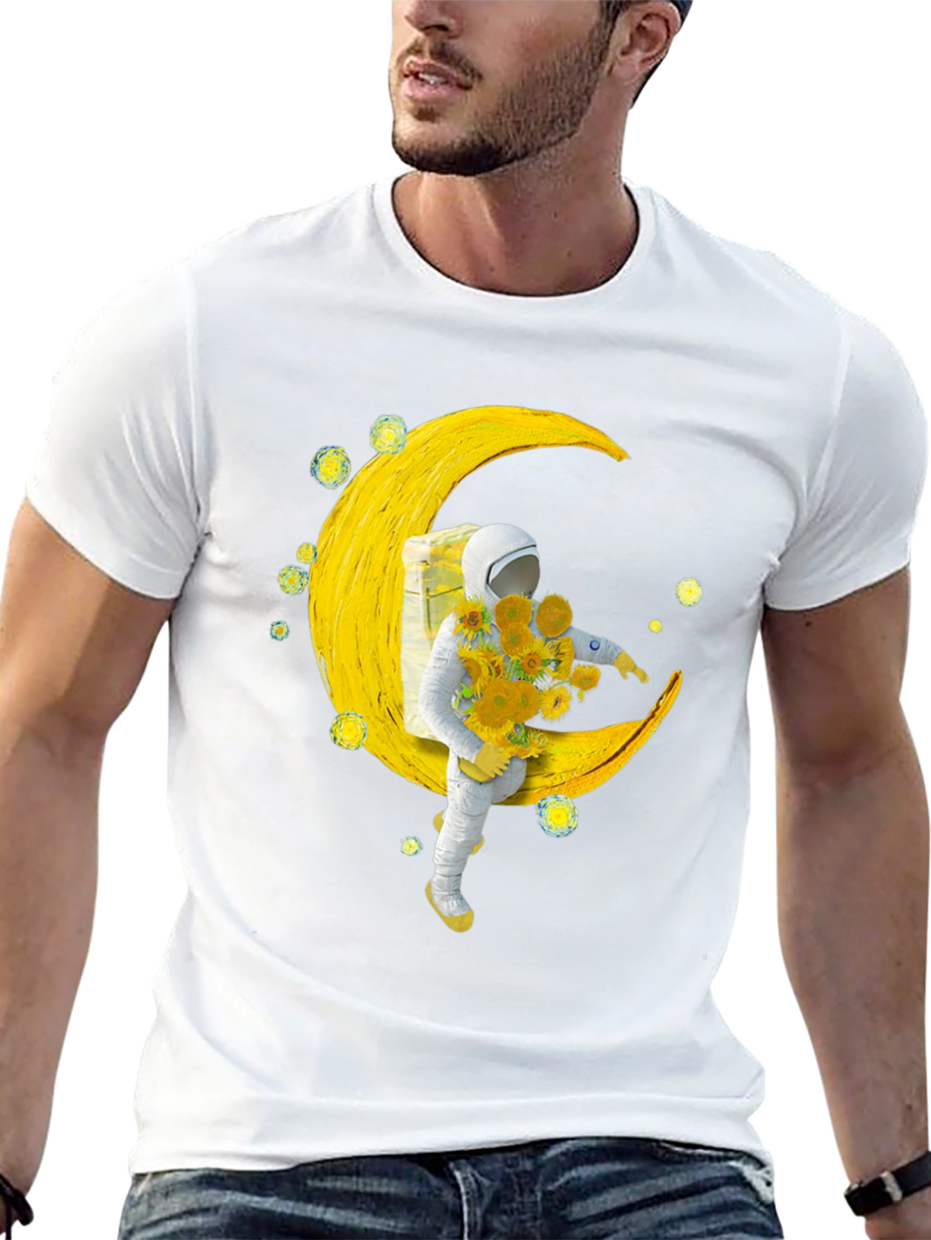 Astronaut Moon Sunflower Graphic Tee