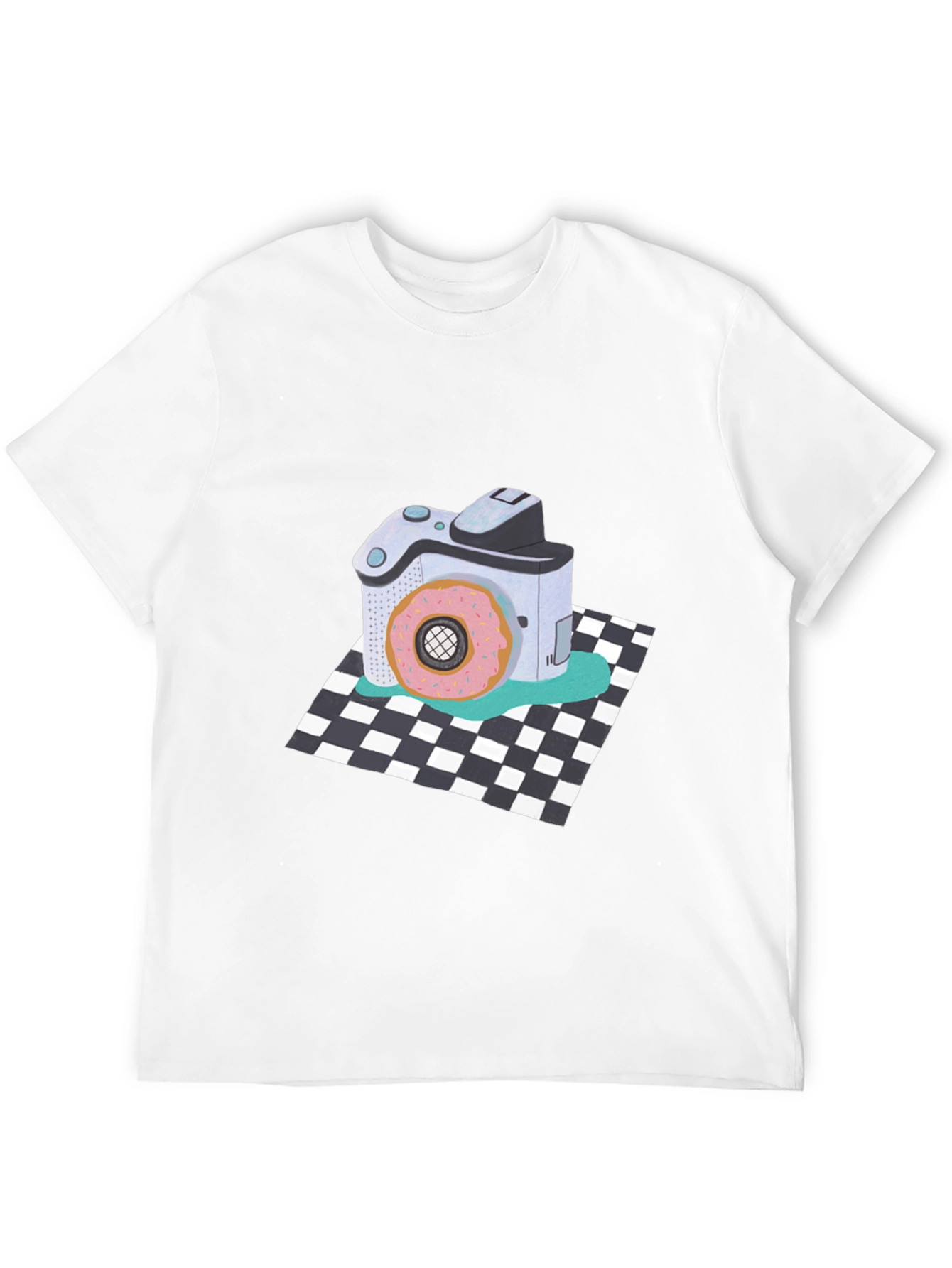 Donut Camera Graphic Tee - Quirky Black T-Shirt