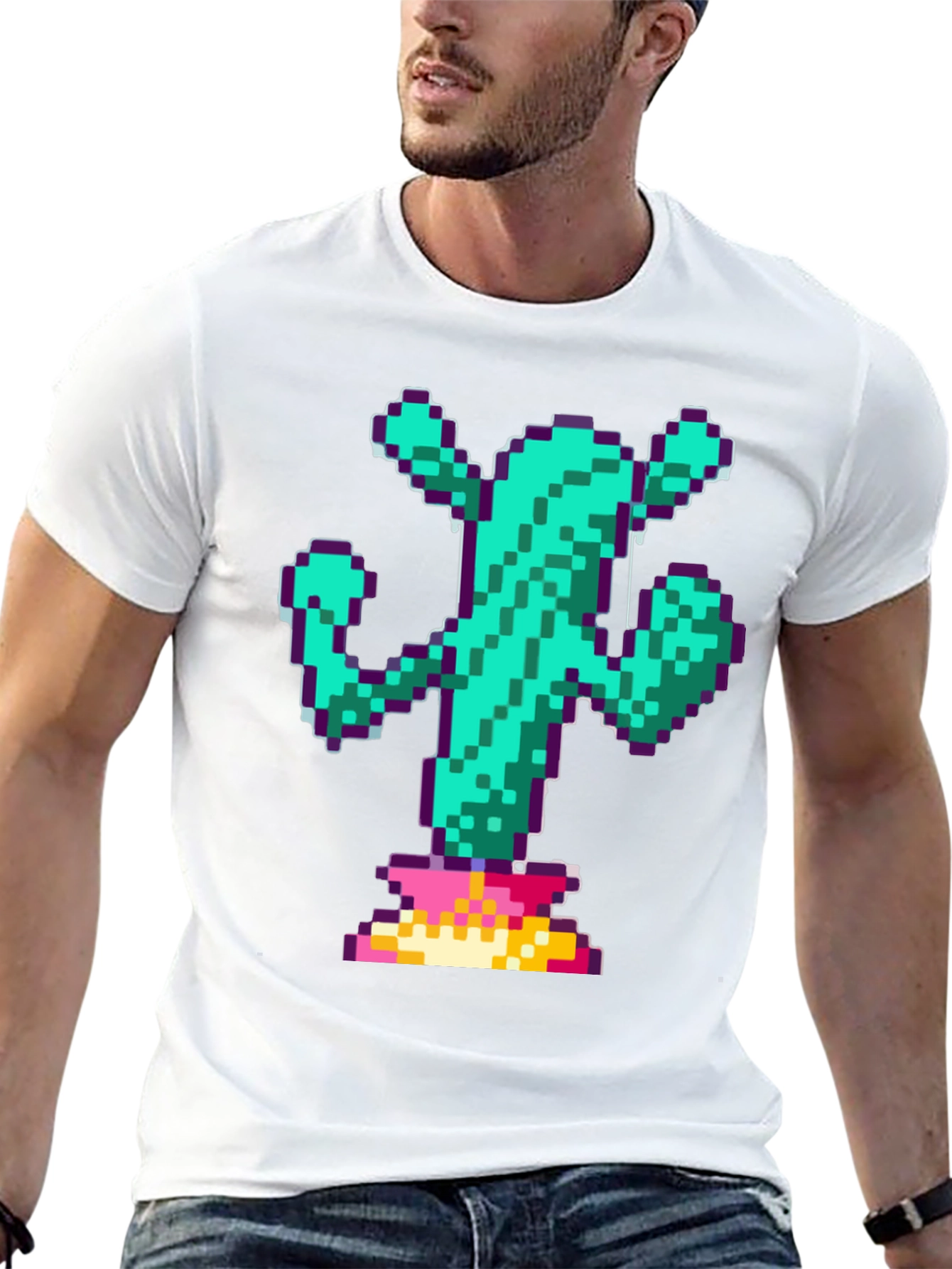 Pixel Cactus Graphic Tee - Retro Gaming Style