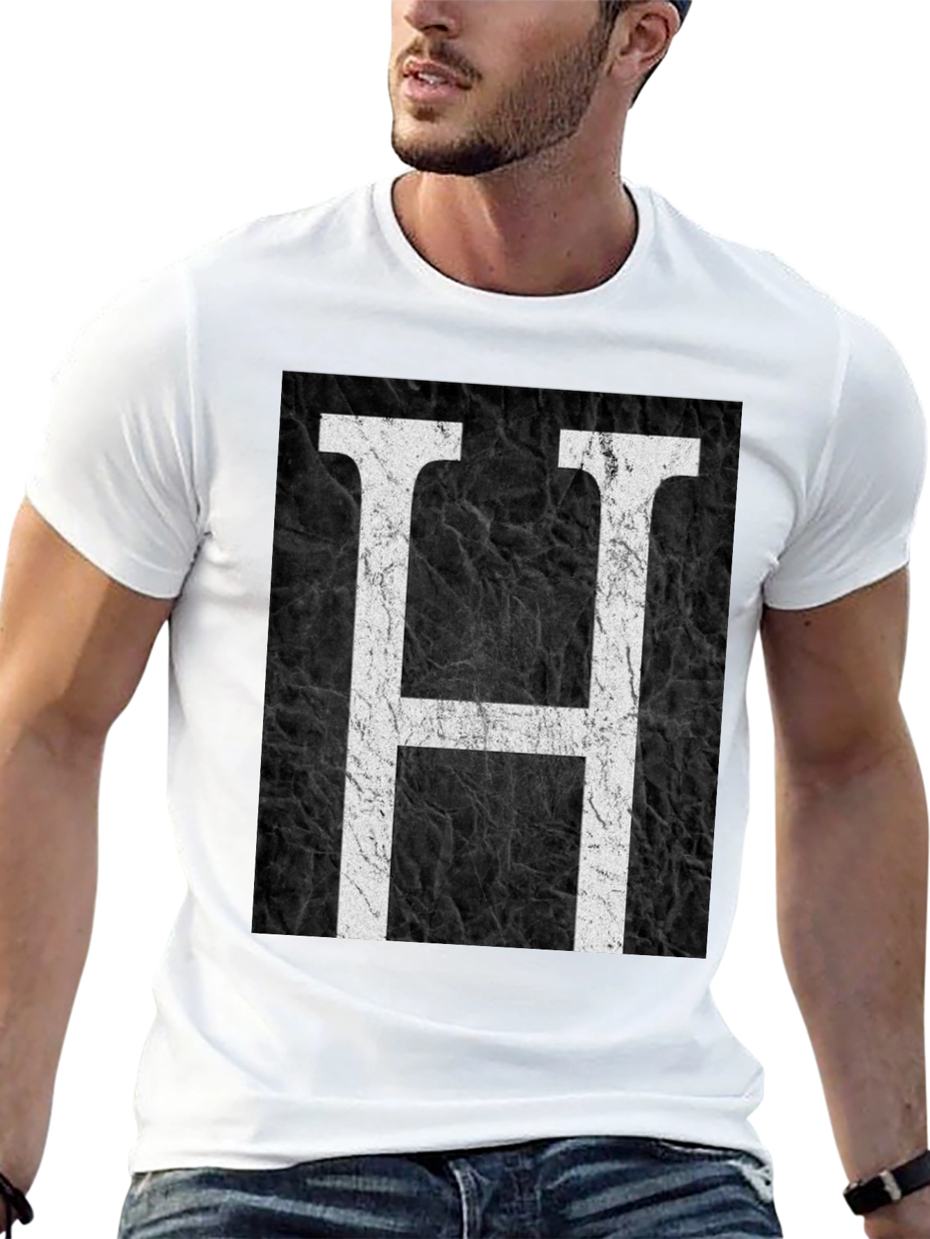 Monogram H Black Texture Graphic T-Shirt