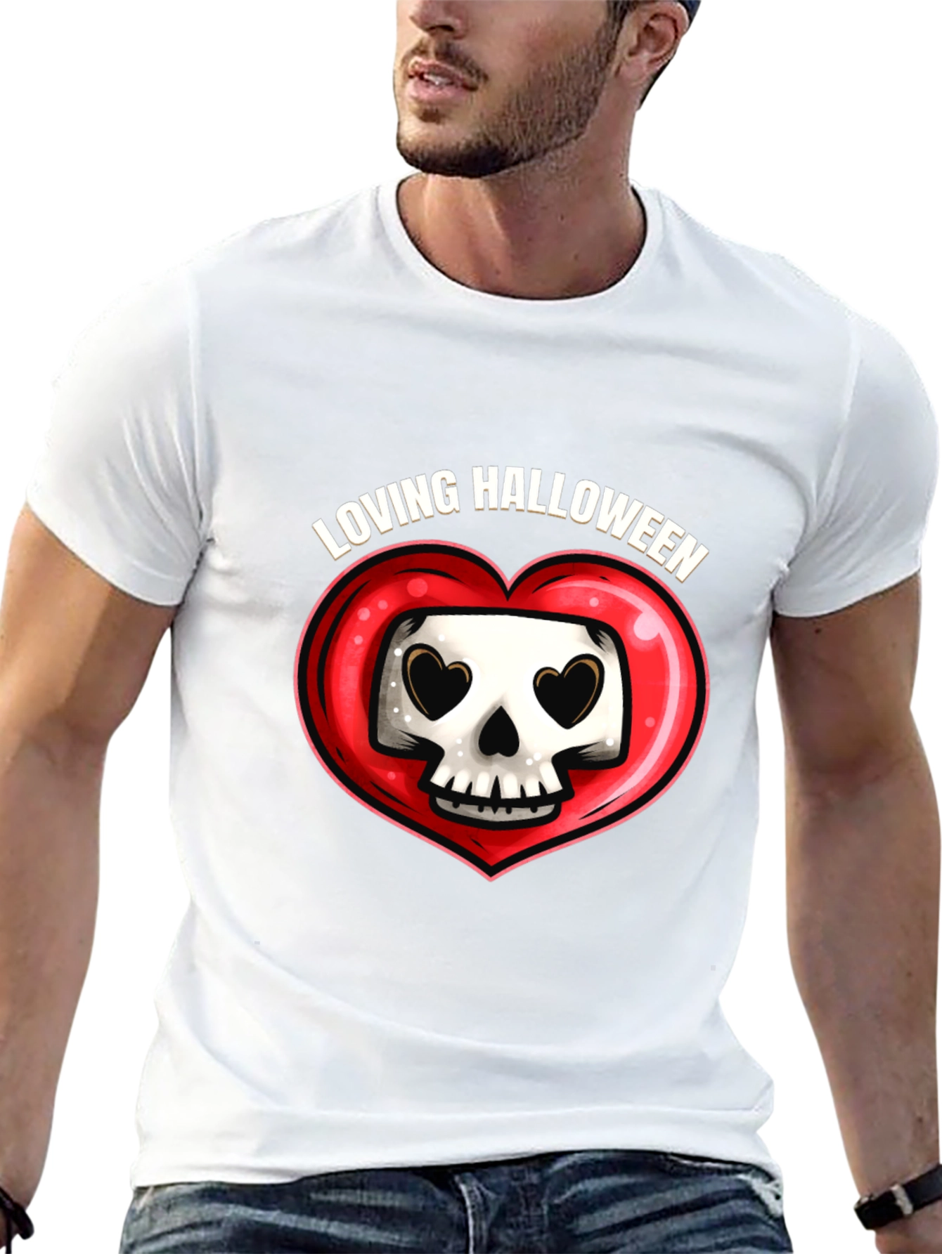 Loving Halloween Graphic Tee - Heart Skull