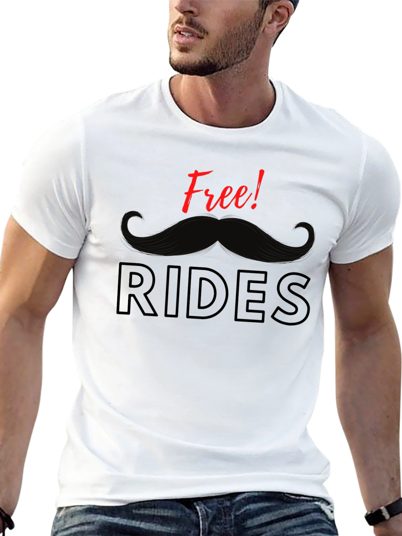 Free Rides Mustache Graphic T-Shirt - Black