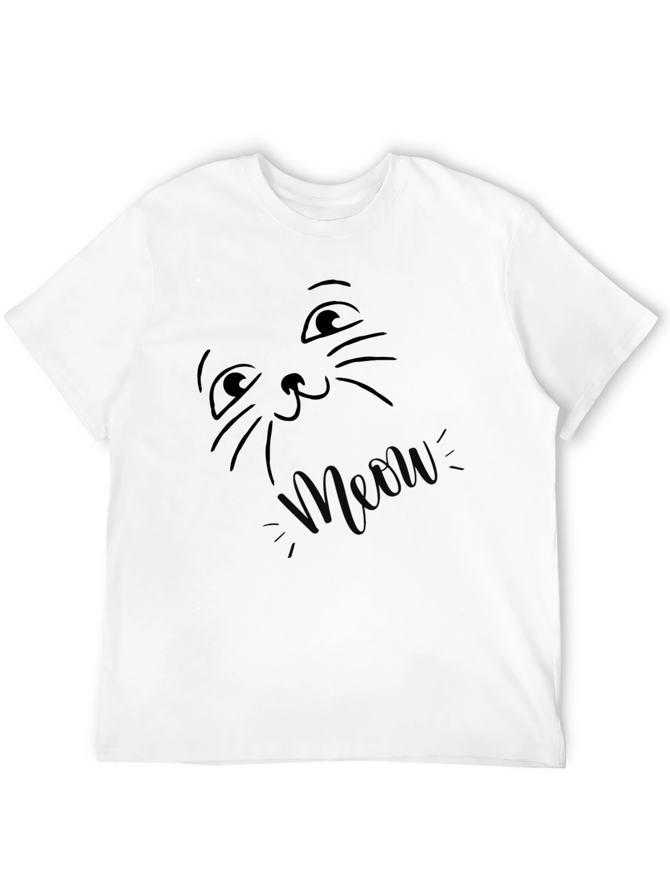 Meow Cat Face Black T-Shirt