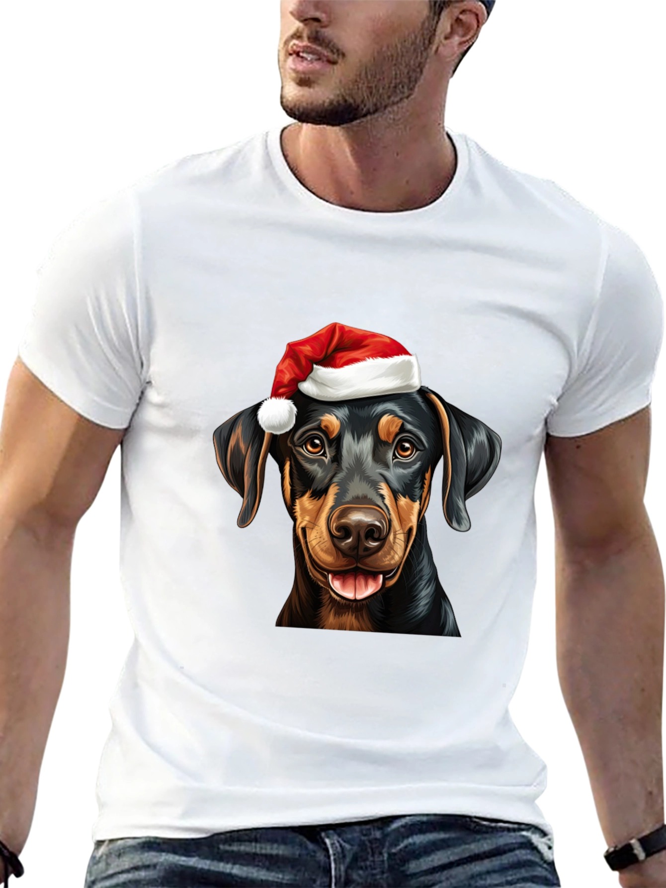 Dachshund Santa Hat Black T-Shirt