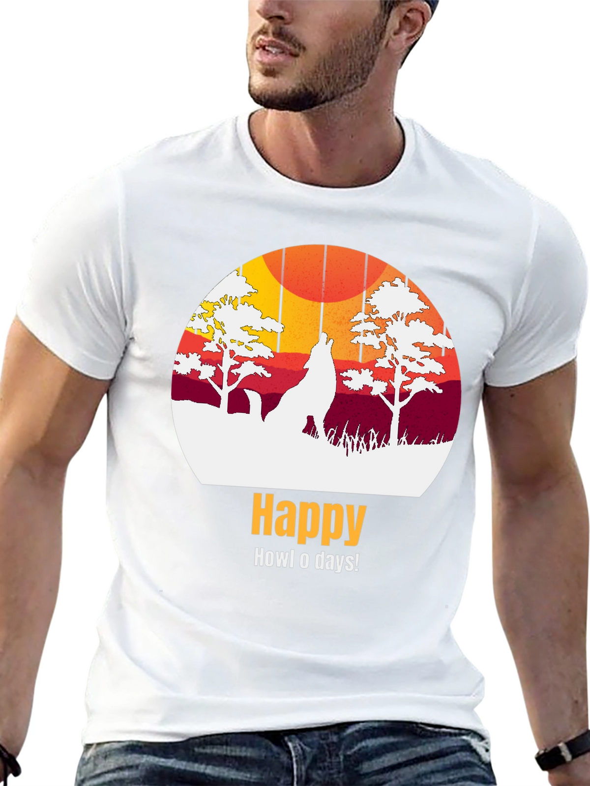 Happy Howl-o-days Wolf Graphic T-Shirt