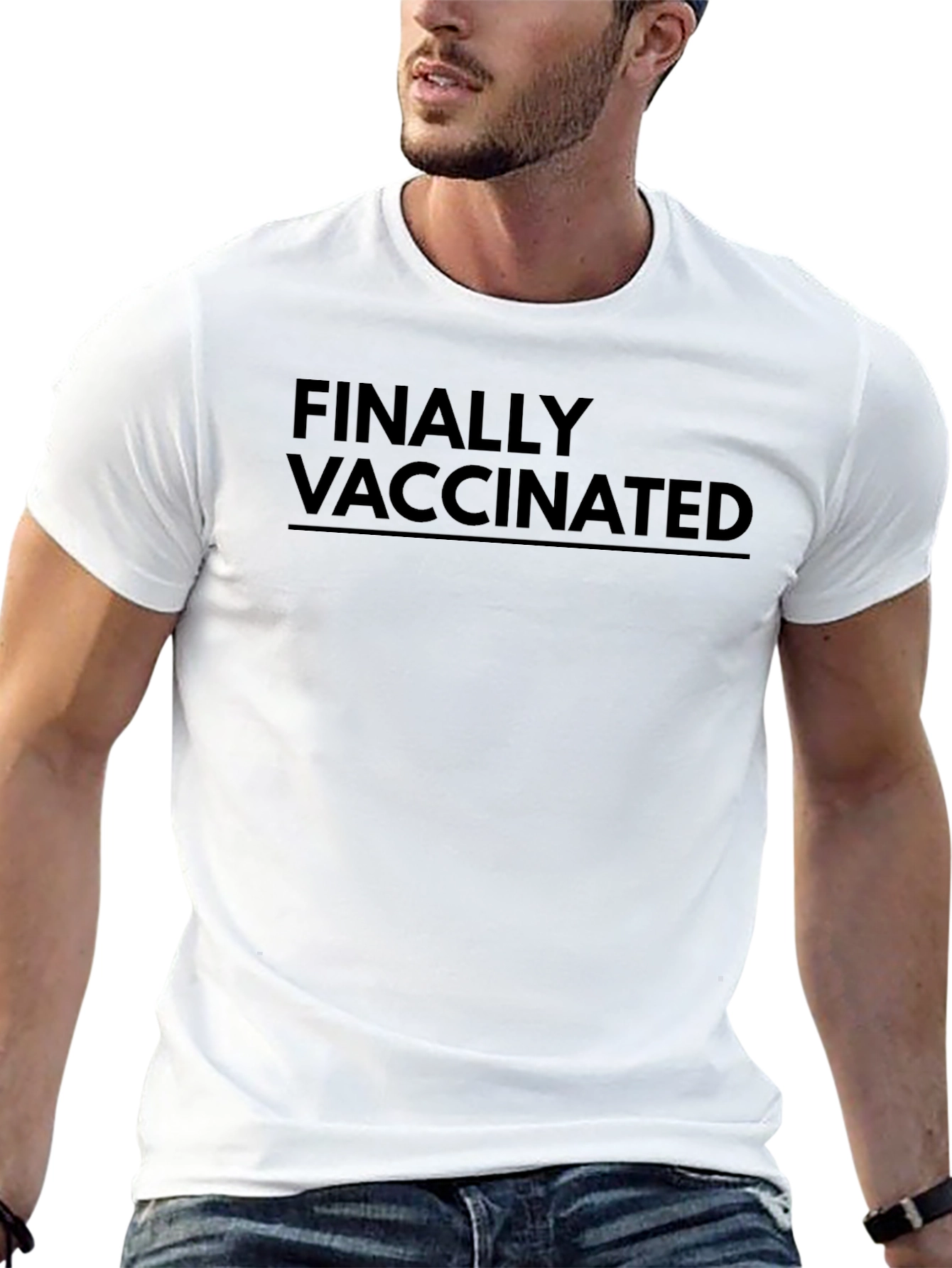 Finally Vaccinated Graphic Tee - Black Crew Neck T-Shirt