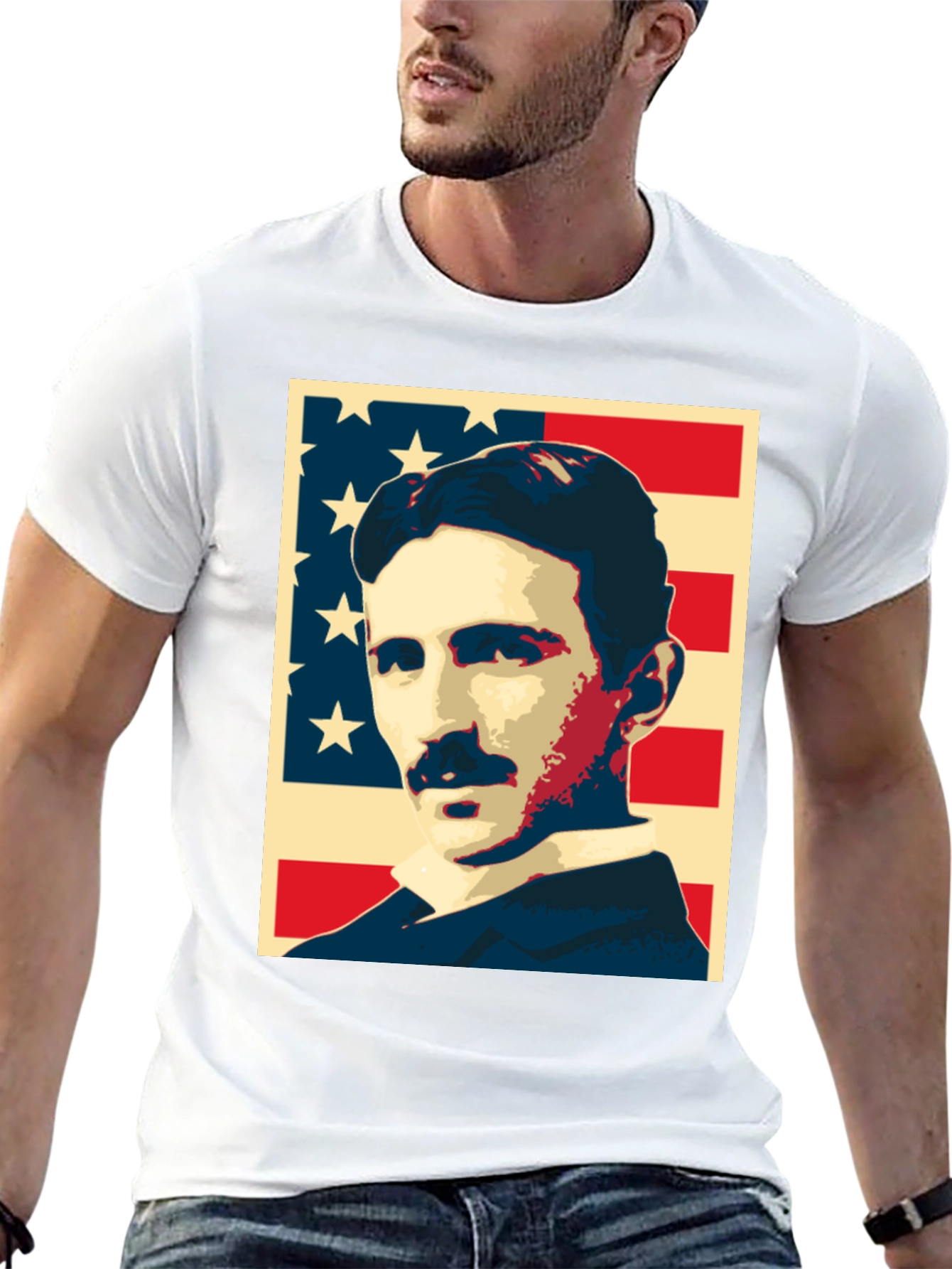 Nikola Tesla US Flag Graphic T-Shirt