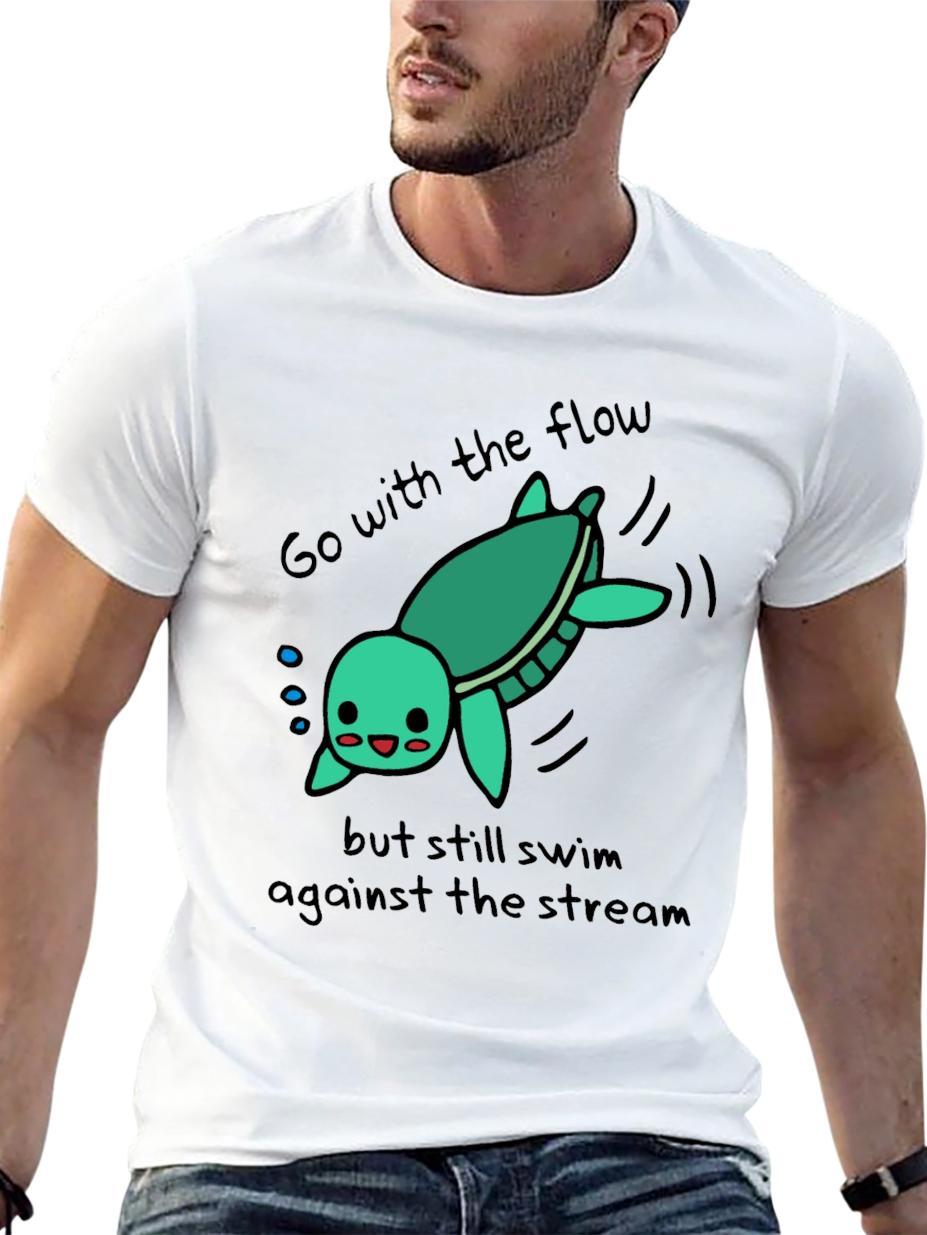 Cute Turtle Go With The Flow Graphic T-Shirt