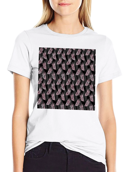 Tropical Leaf Pattern Black T-Shirt