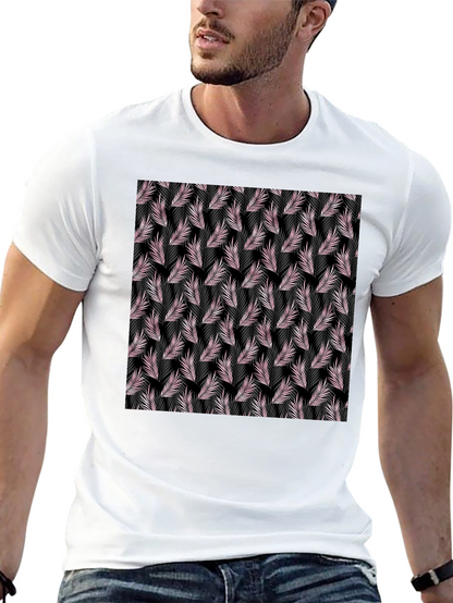 Tropical Leaf Pattern Black T-Shirt