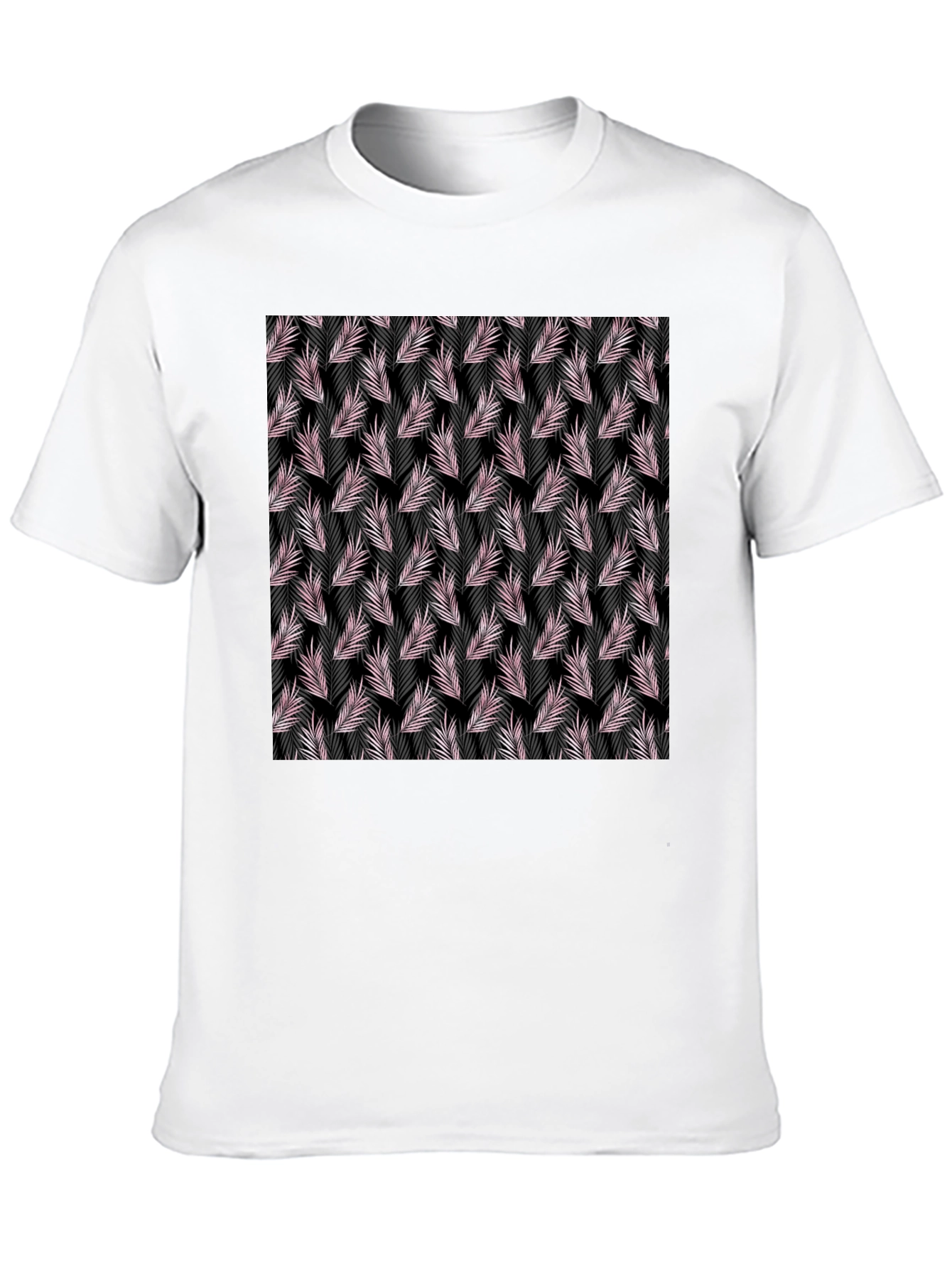 Tropical Leaf Pattern Black T-Shirt