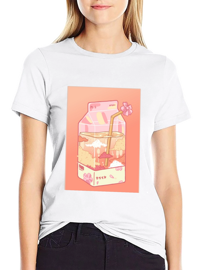 Kawaii Milk Carton Graphic Tee - Anime Aesthetic
