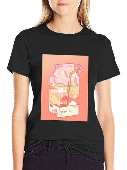Kawaii Milk Carton Graphic Tee - Anime Aesthetic