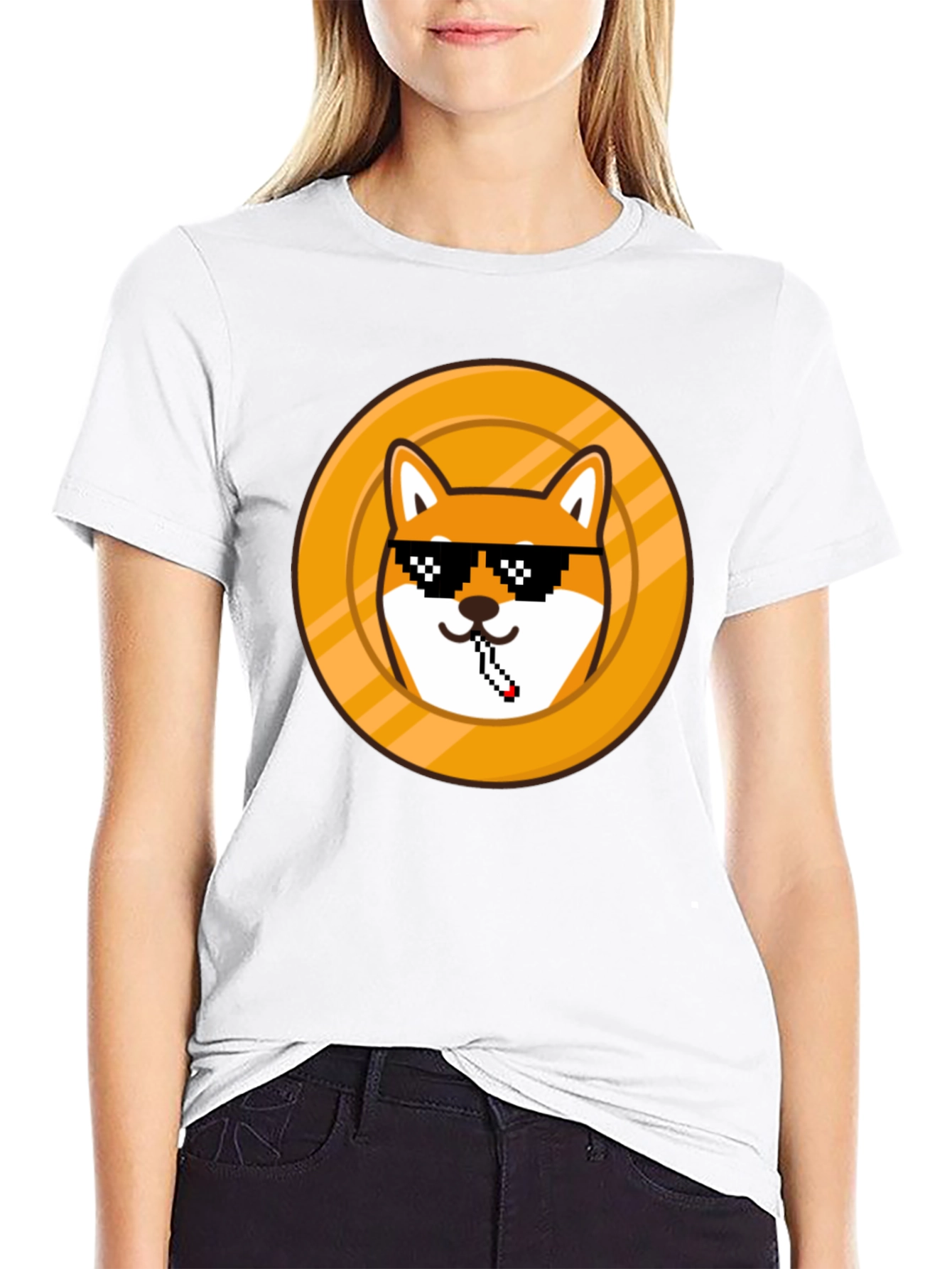 Doge Coin Pixel Art Black T-Shirt