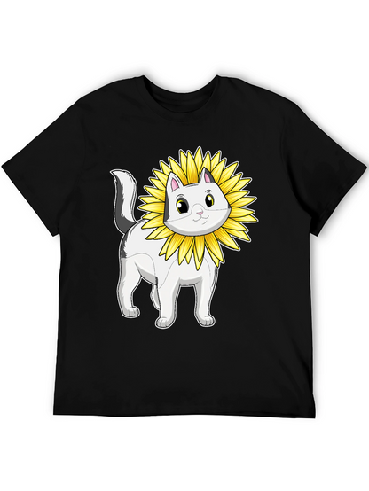 Cat Sunflower T-Shirt - Whimsical Graphic Tee
