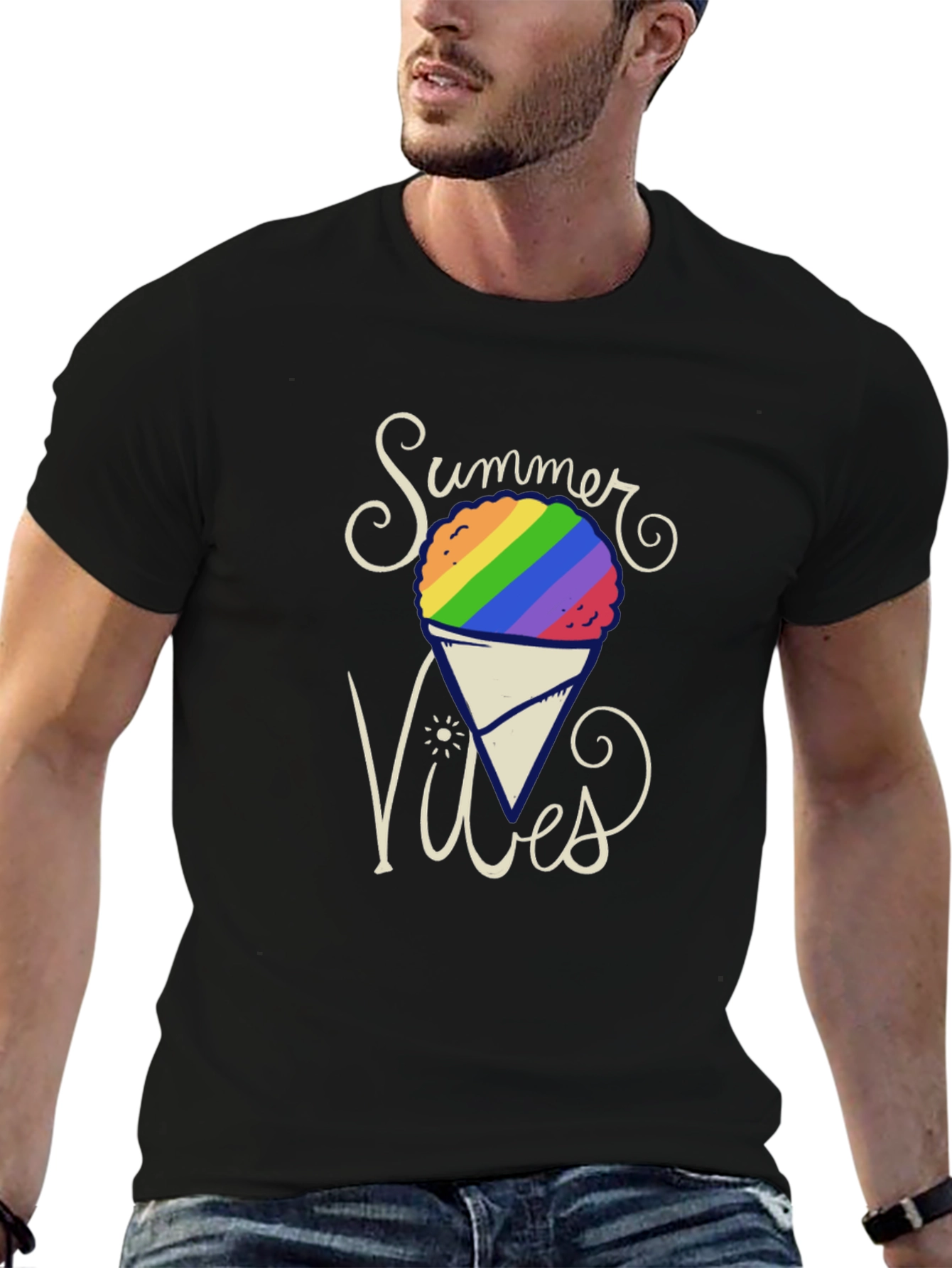 Summer Vibes Rainbow Snow Cone Graphic Tee