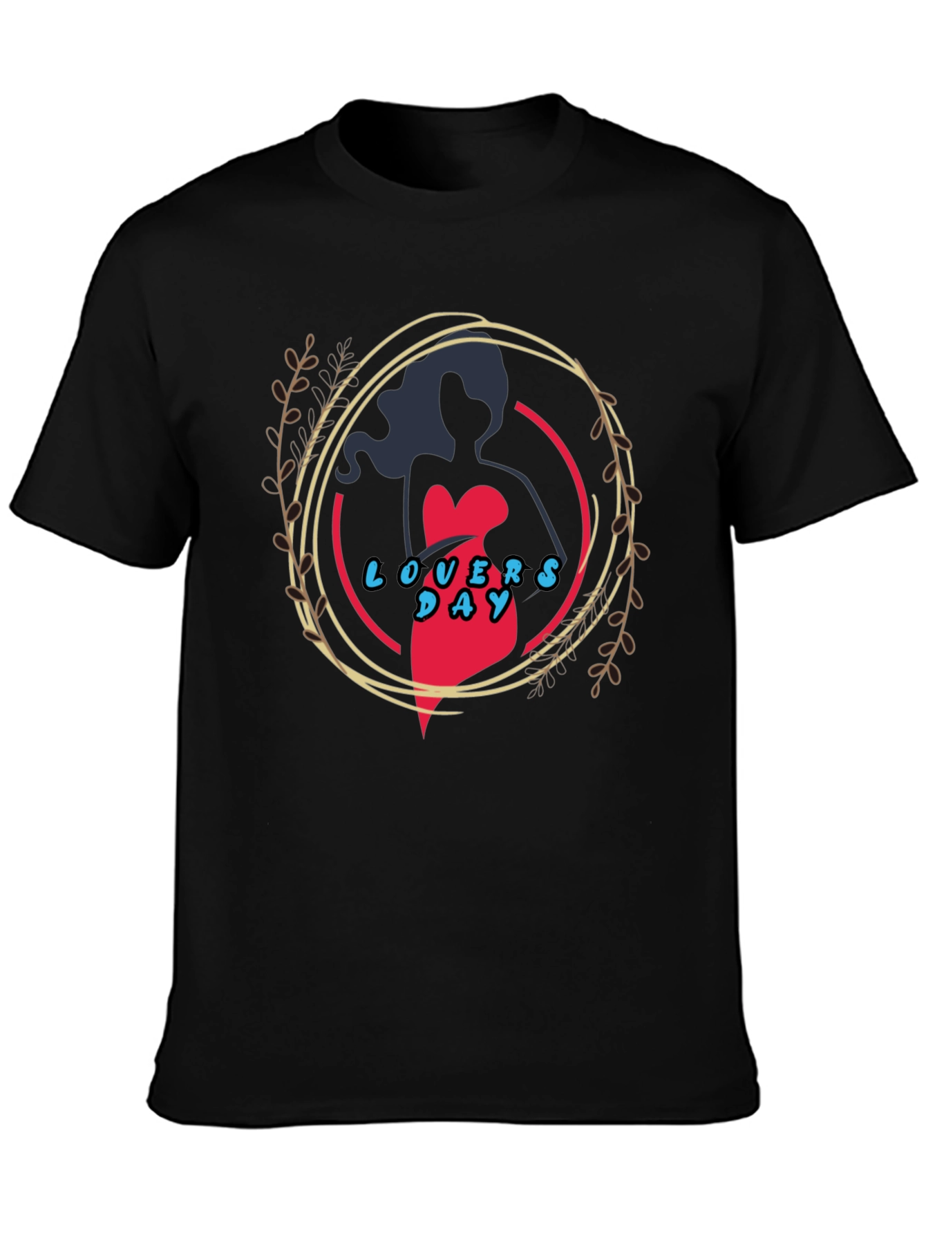 Lovers Day Graphic Print Black T-Shirt