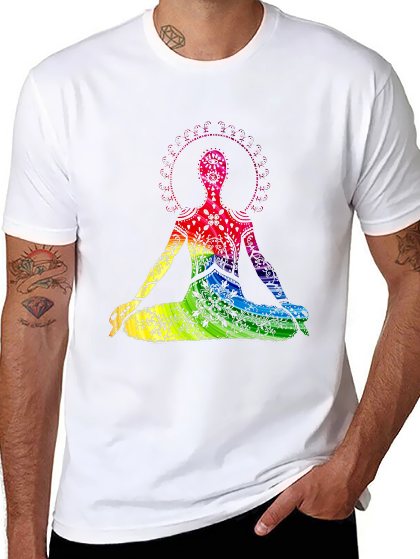 Rainbow Chakra Yoga Meditation Black T-Shirt