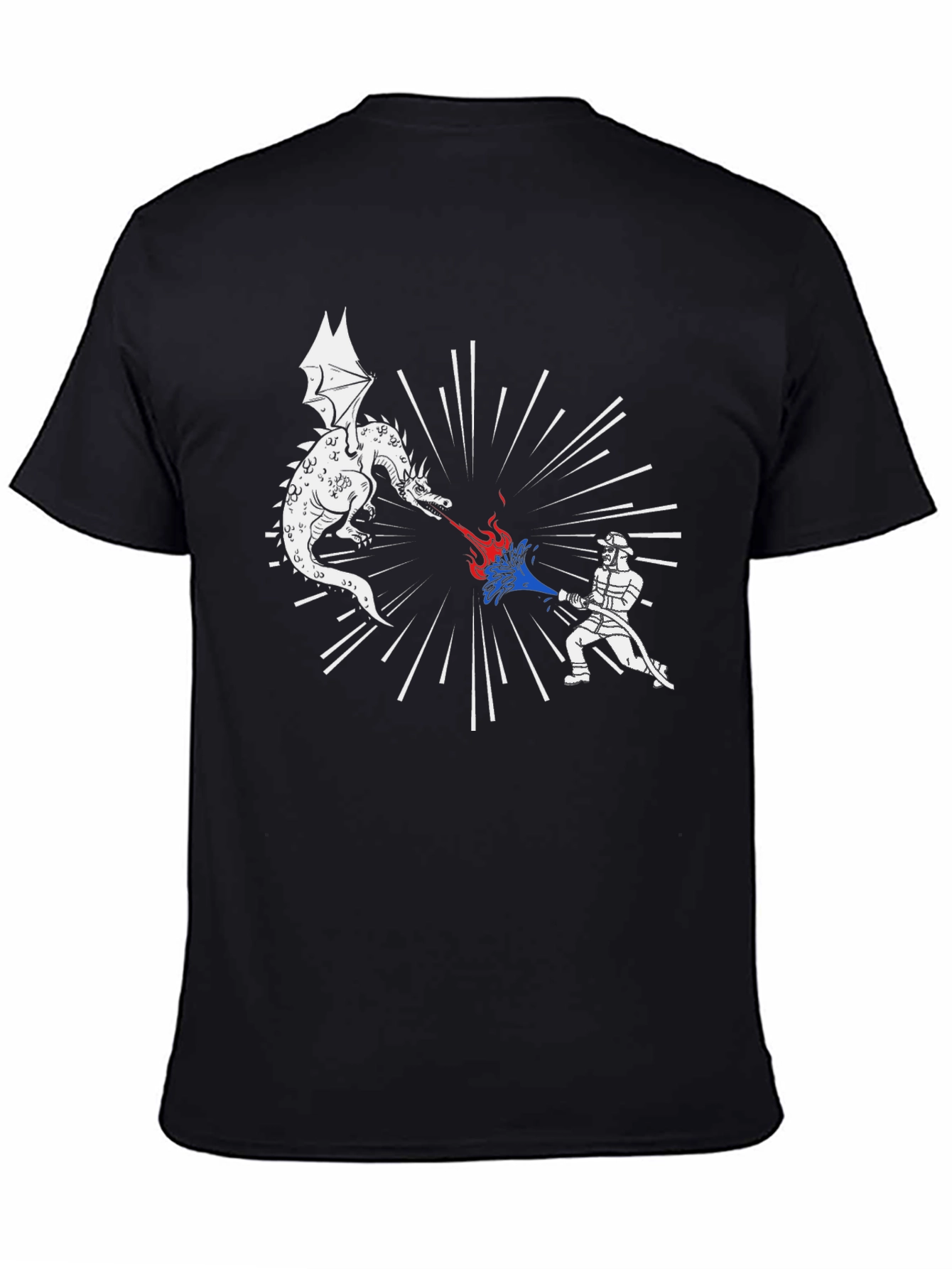 Dragon vs Firefighter Black Graphic Tee
