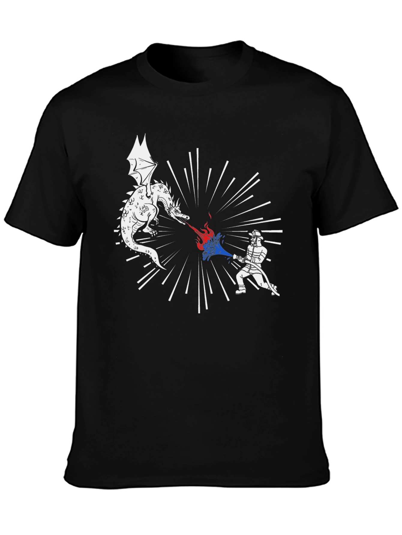 Dragon vs Firefighter Black Graphic Tee