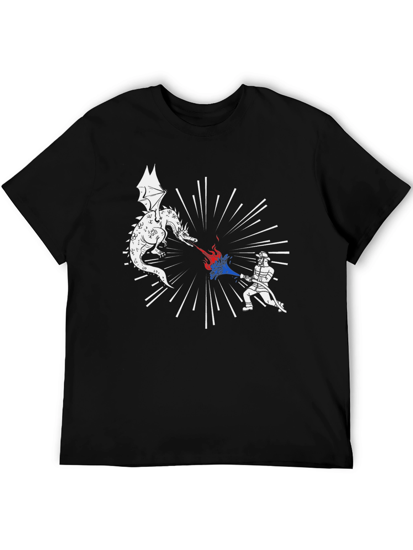 Dragon vs Firefighter Black Graphic Tee