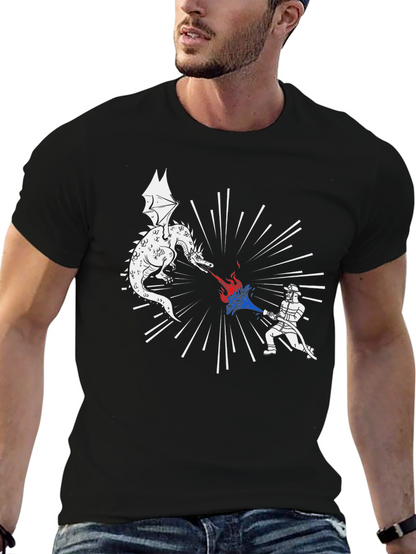Dragon vs Firefighter Black Graphic Tee