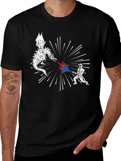 Dragon vs Firefighter Black Graphic Tee