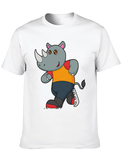 Rhino Cartoon Graphic T-Shirt - Black Cotton Tee